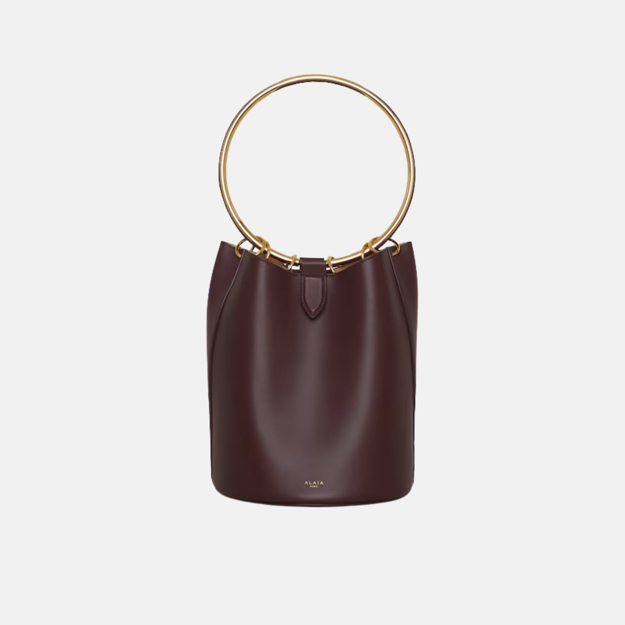 Alaia Ring Large Bucket Bag In Calfskin, Chocolate