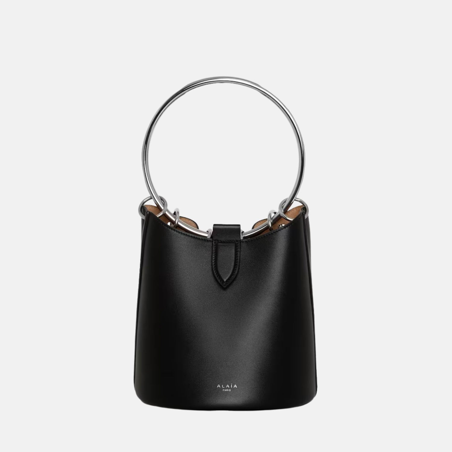 Alaia Ring Medium Bucket Bag In Calfskin, Black, View