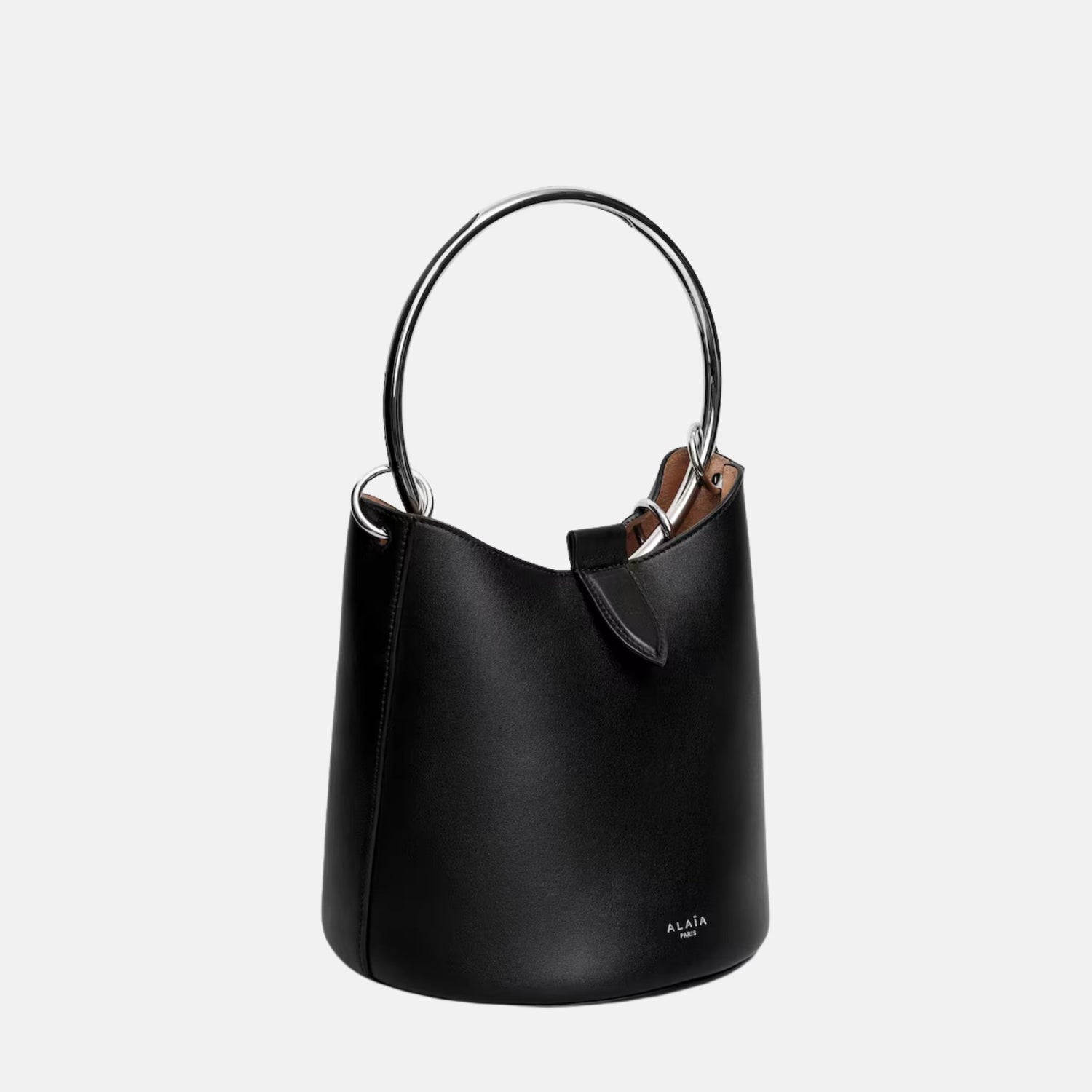 Alaia Ring Medium Bucket Bag In Calfskin, Black, Back, View