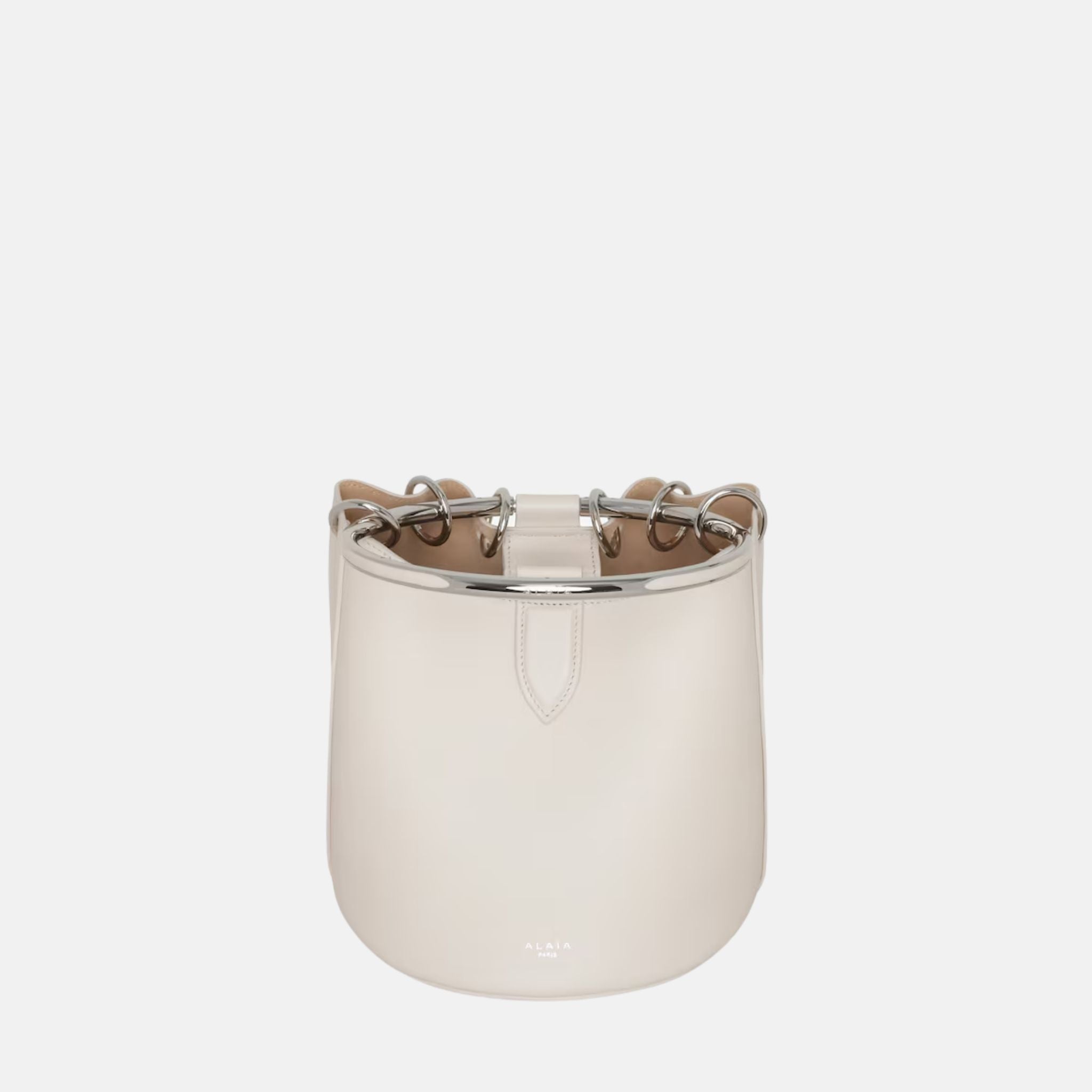 Alaia Ring Medium Bucket Bag In Calfskin, White, Inside, View