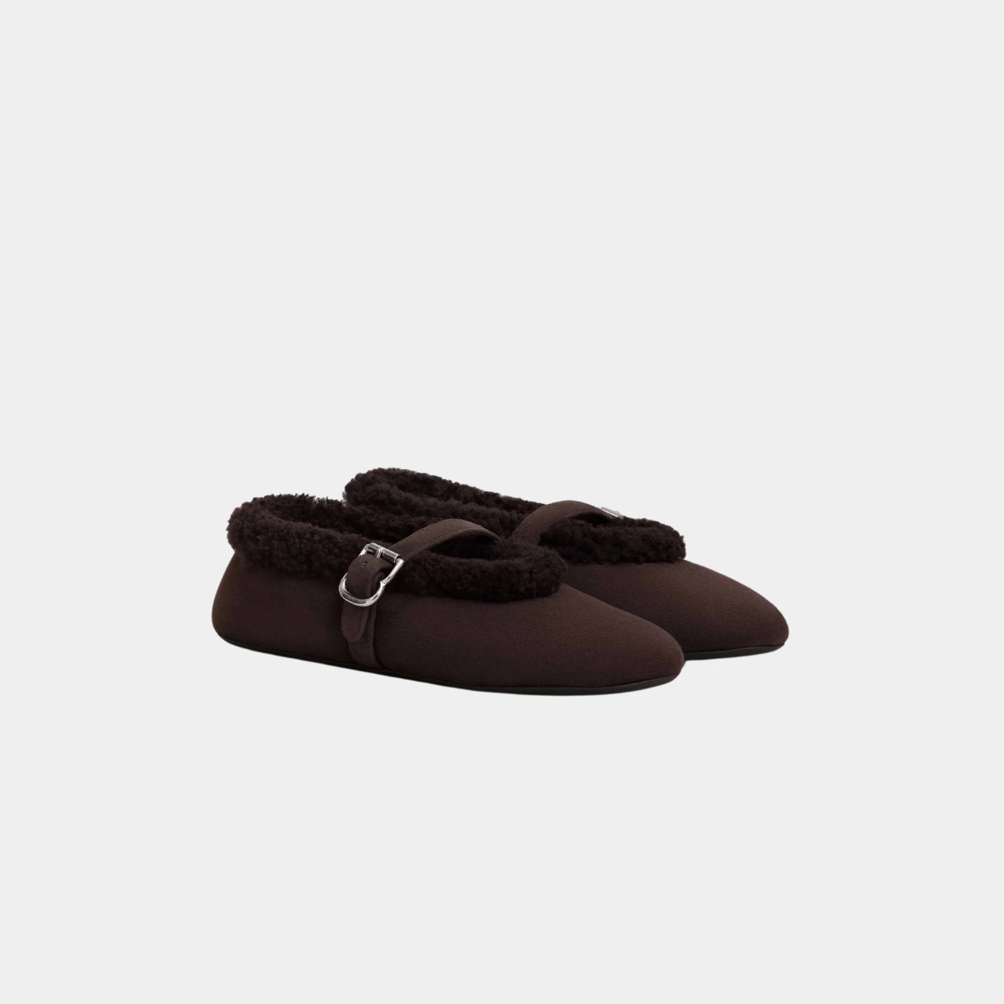 Alaia Shearling Ballerinas, Brown, Front