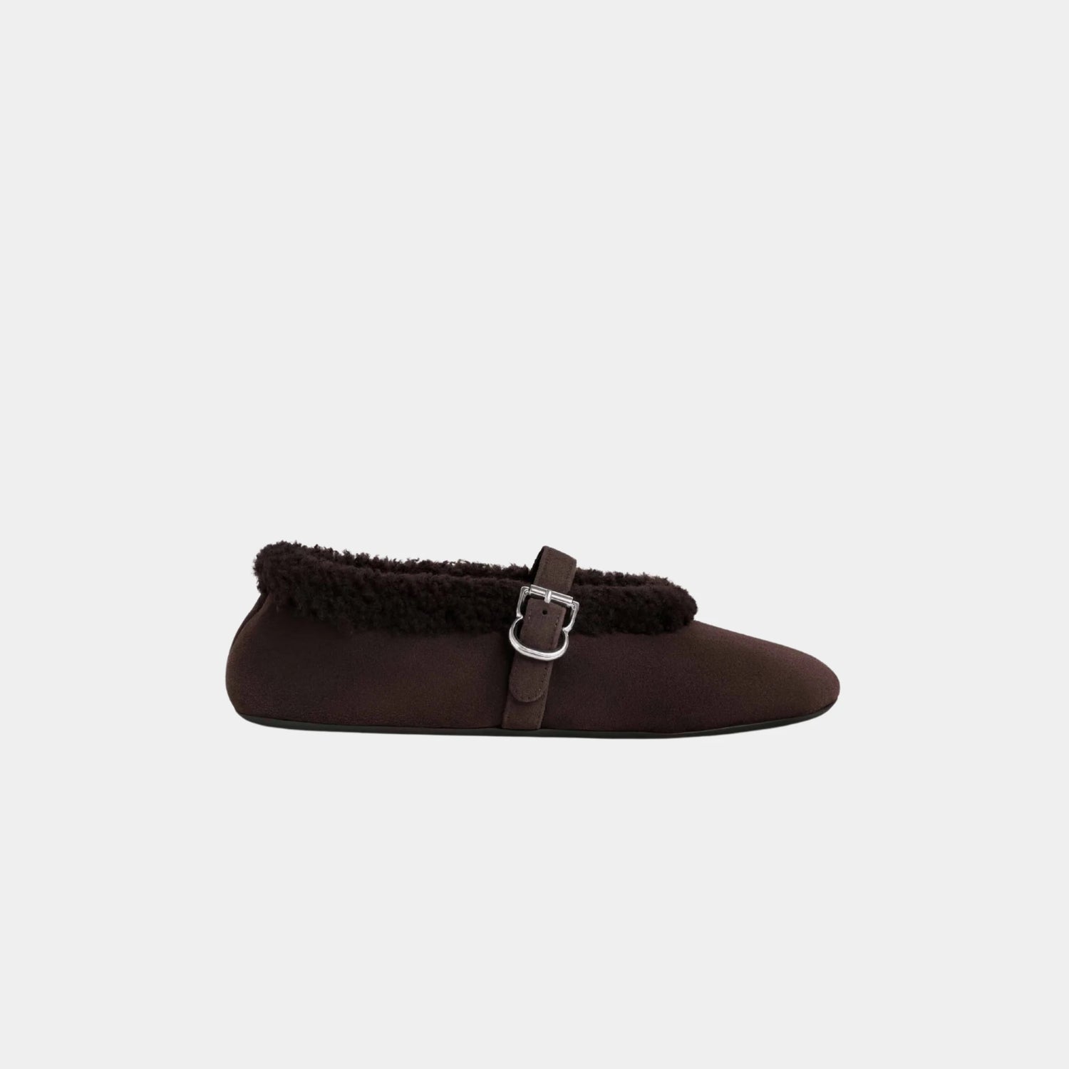 Alaia Shearling Ballerinas, Brown, Side