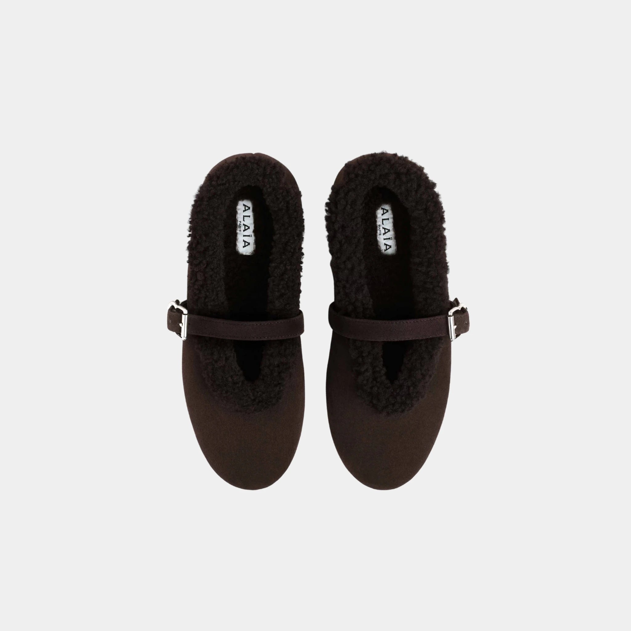 Alaia Shearling Ballerinas, Brown, Top