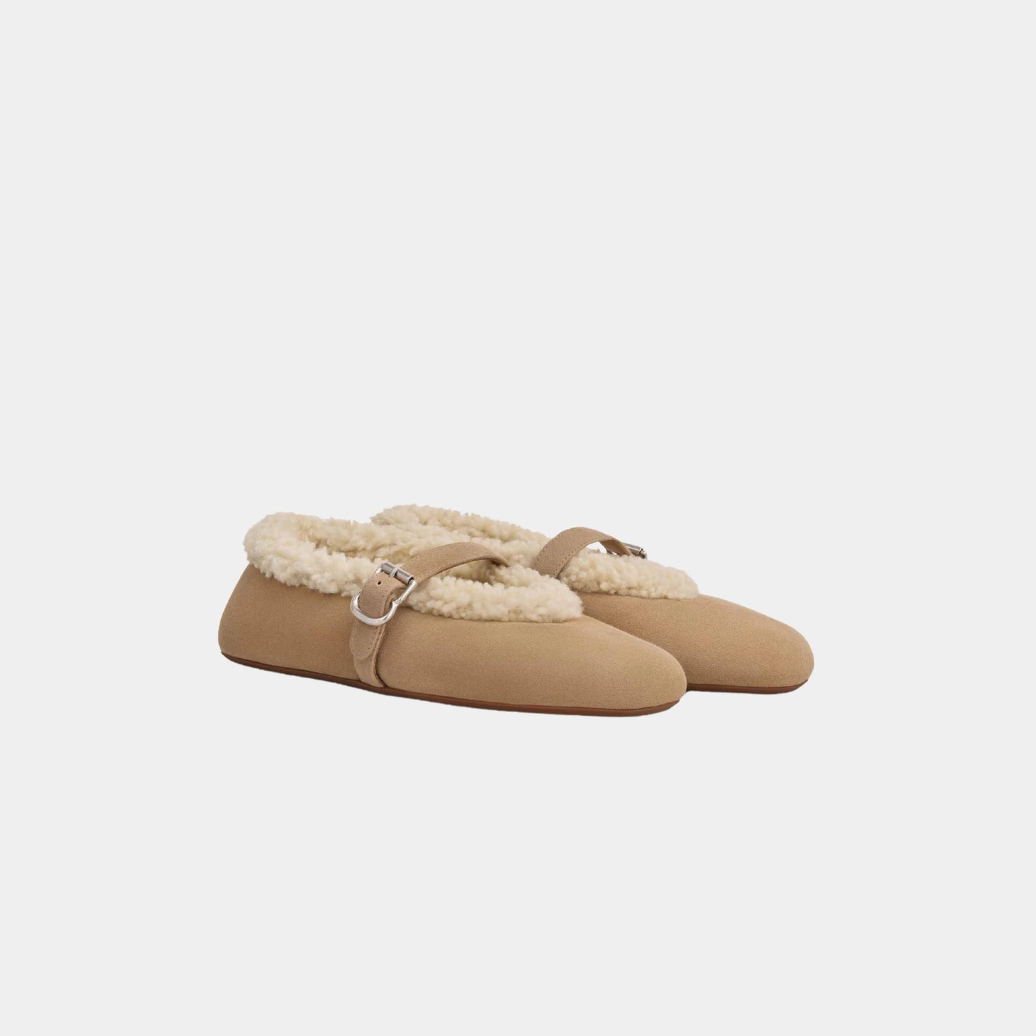 Alaia Shearling Ballerinas, Camel, Front