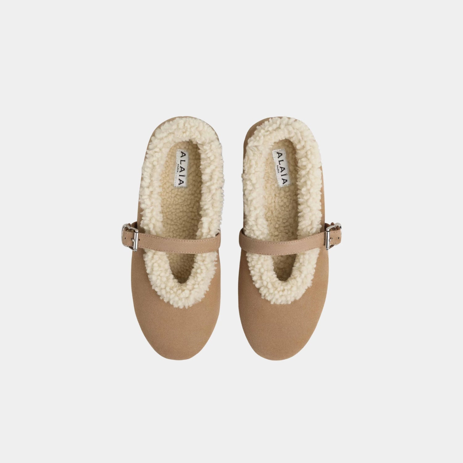 Alaia Shearling Ballerinas, Camel, Top