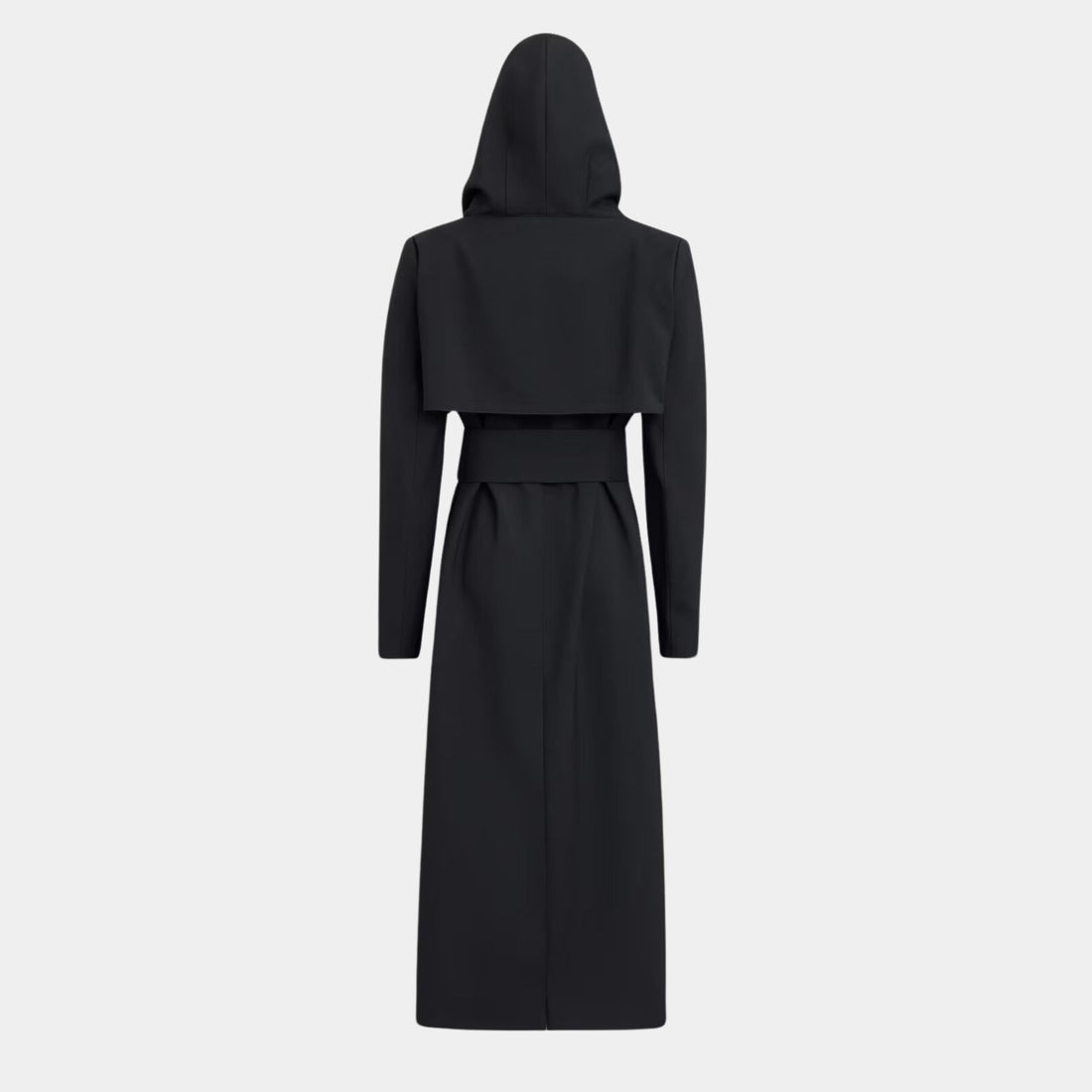 Alaia Tailored Wool Coat With Hood, Black, Back View