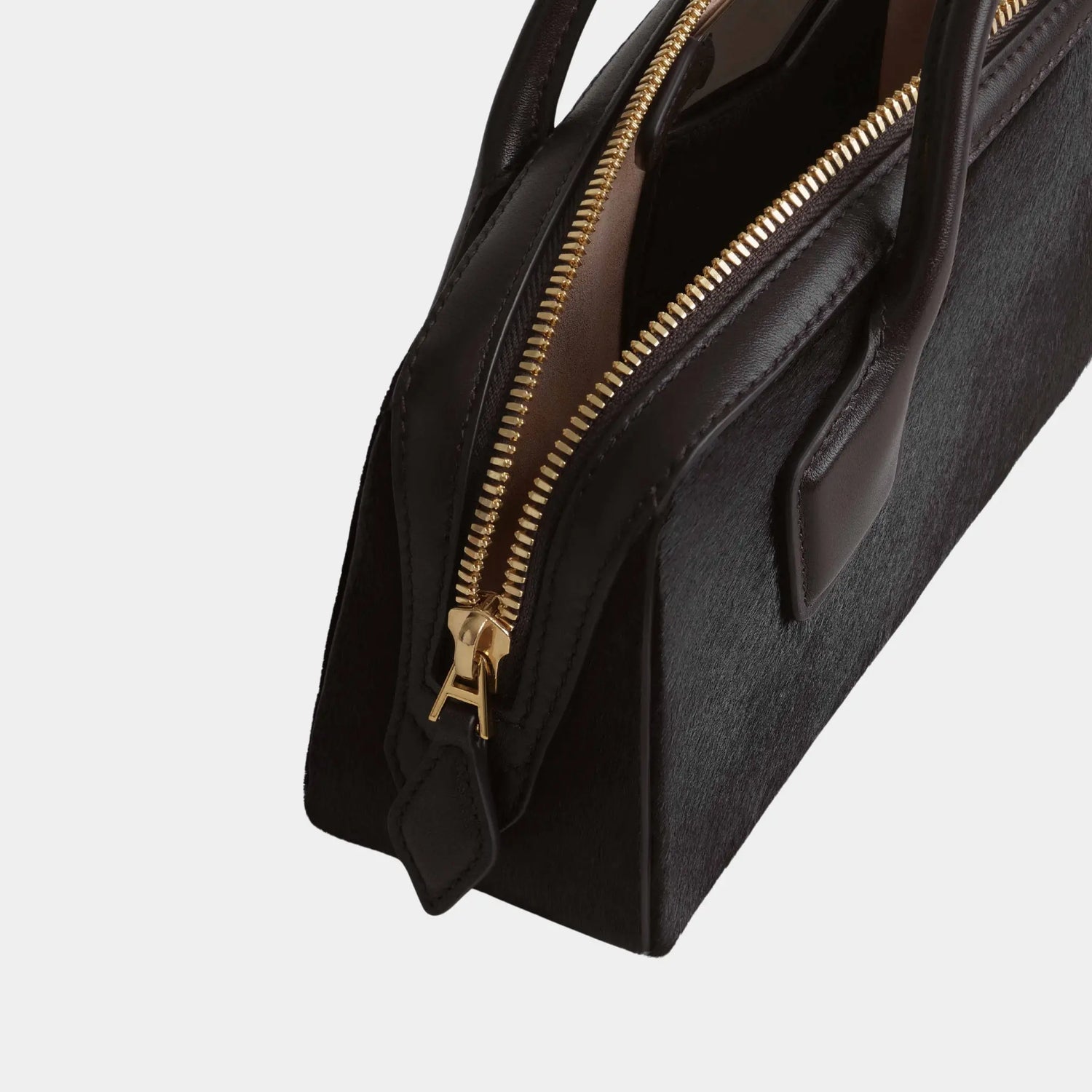 Alaia The Pony Leather Dachshund Clutch, Chocolate, Top