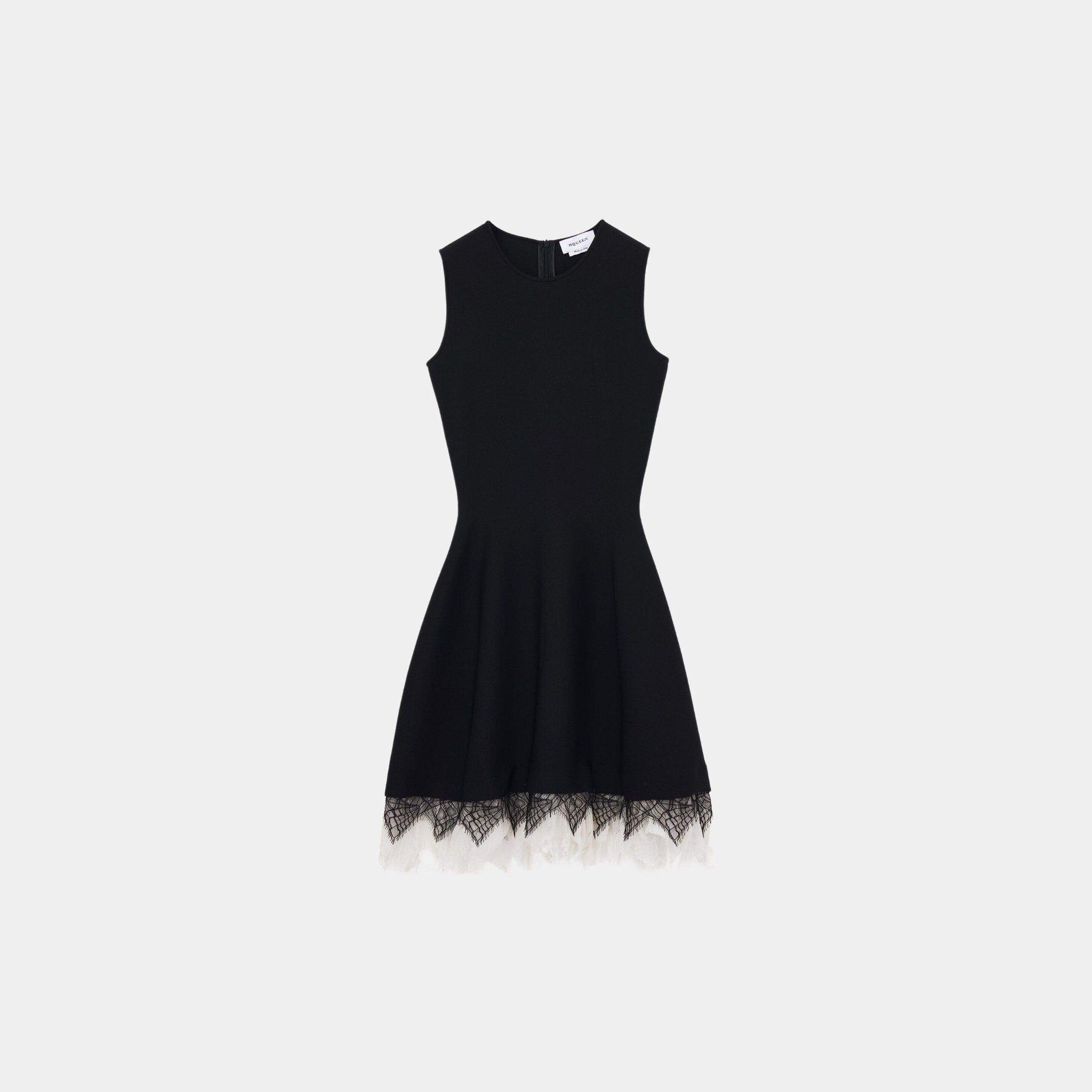 Alexander Mcqueen Cobweb Lace Knitted Dress in Black Ivory, Front