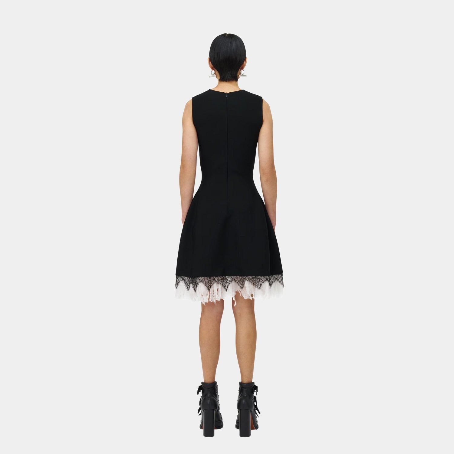 Alexander Mcqueen Cobweb Lace Knitted Dress in Black Ivory, Model