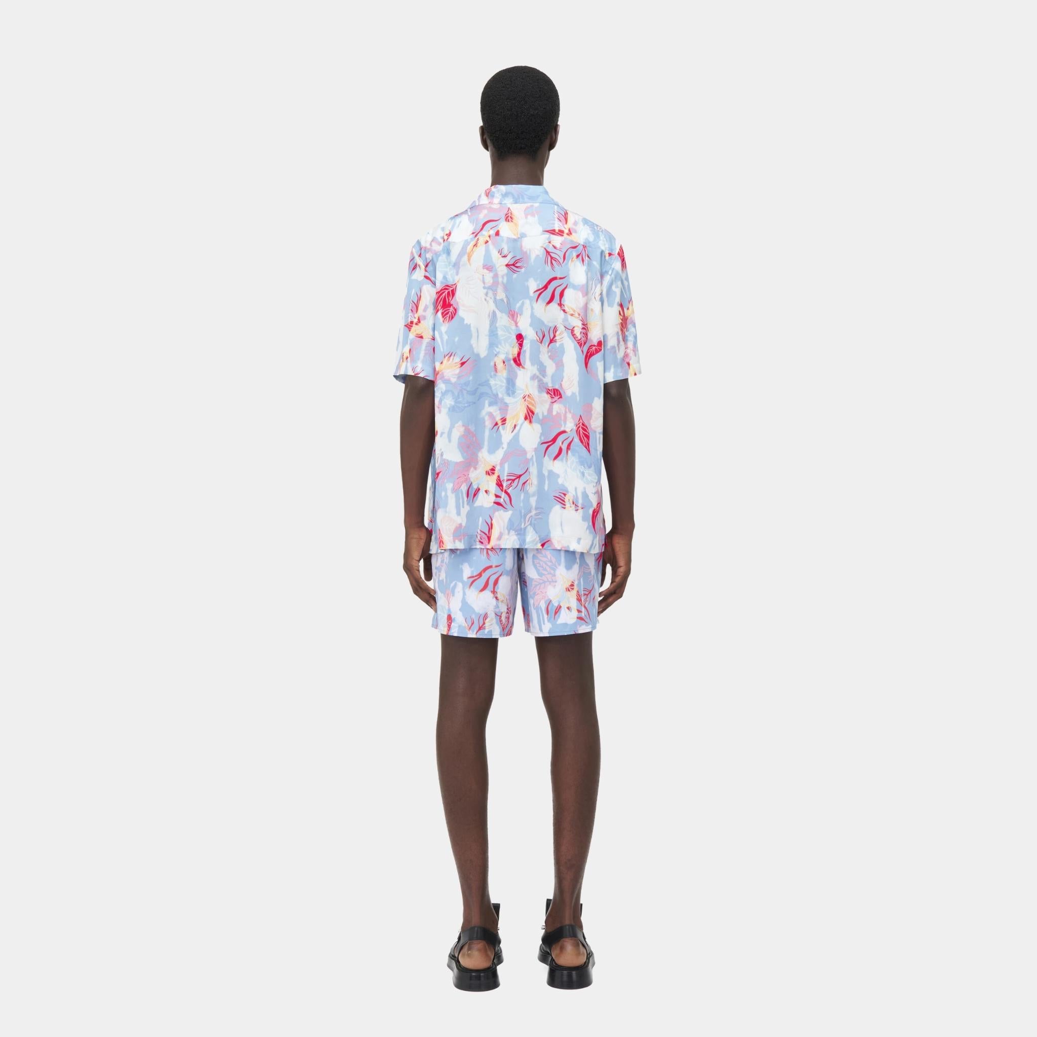 Alexander McQueen Hawaiian Floral Shirt in Pale Blue, Model