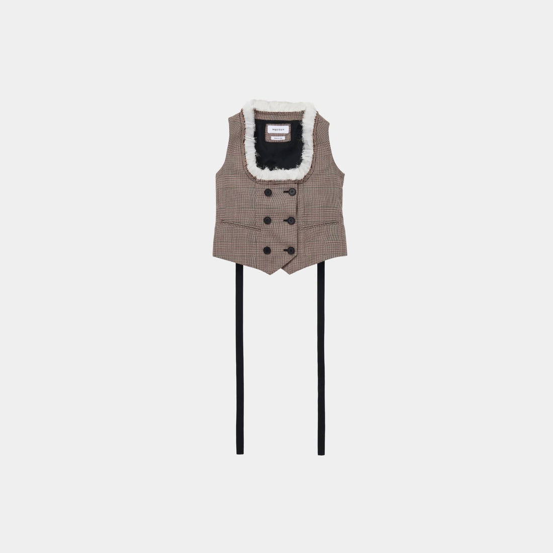Alexander McQueen Heritage Check Waistcoat in Ivory Black Tobacco, Front