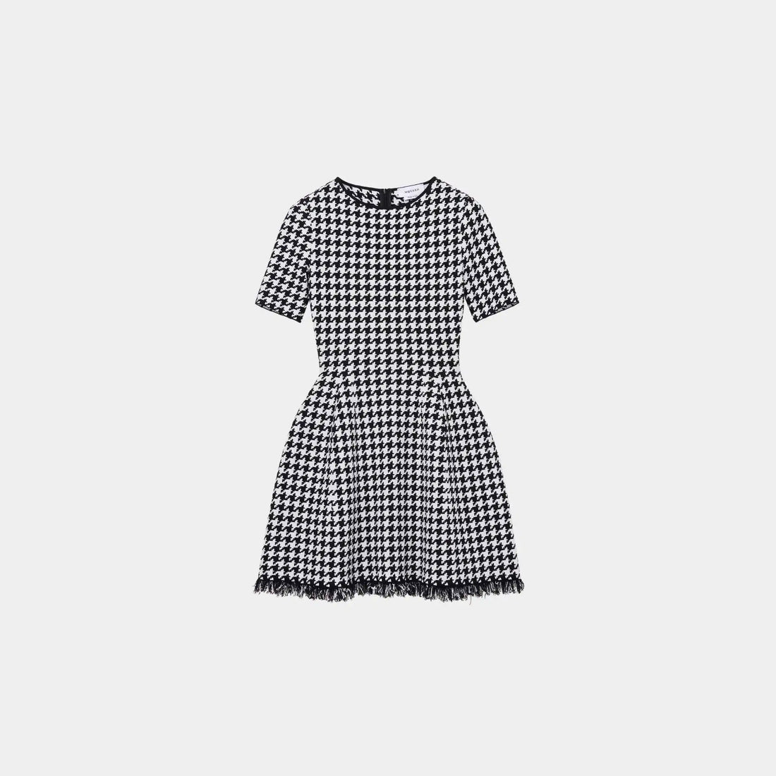 Alexander Mcqueen Houndstooth Mini Dress in Black Ivory, Front