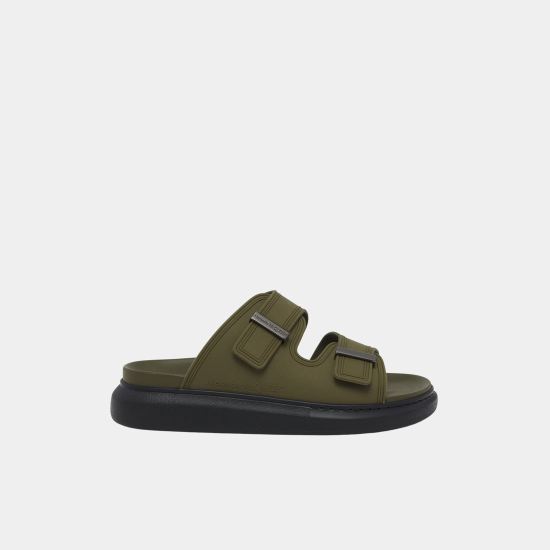 Alexander McQueen Hybrid Slide With Double Strap Construction, Khaki, Side