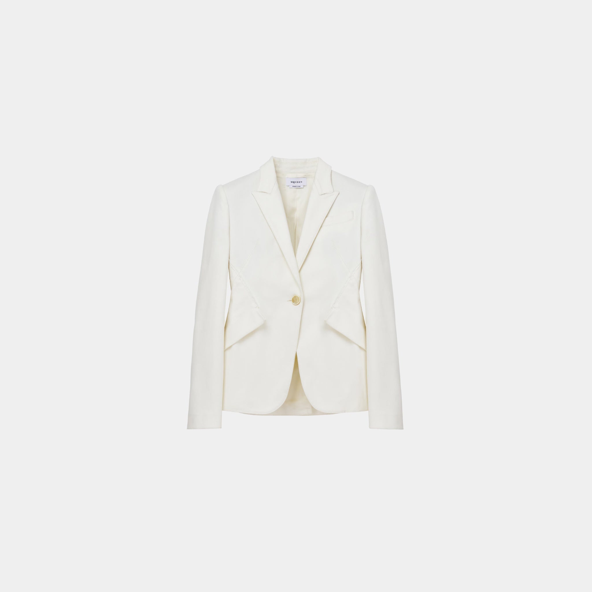 Alexander McQueen Single-Breasted Denim Jacket in Optical White, Front