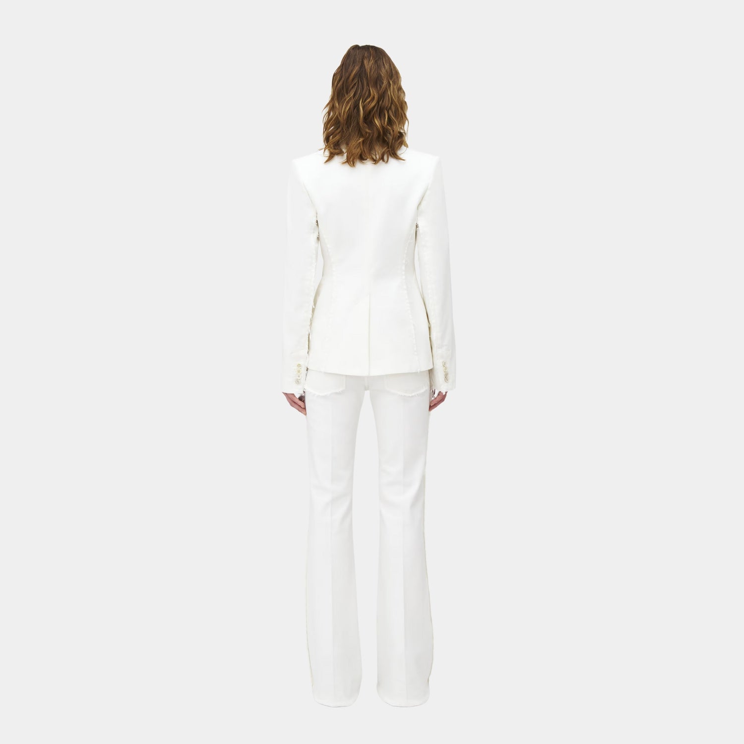 Alexander McQueen Single-Breasted Denim Jacket in Optical White, Model