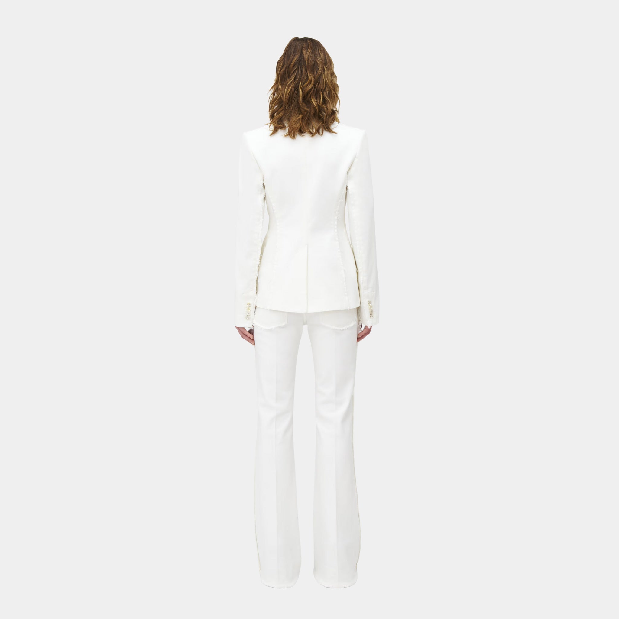 Alexander McQueen Single-Breasted Denim Jacket in Optical White, Model