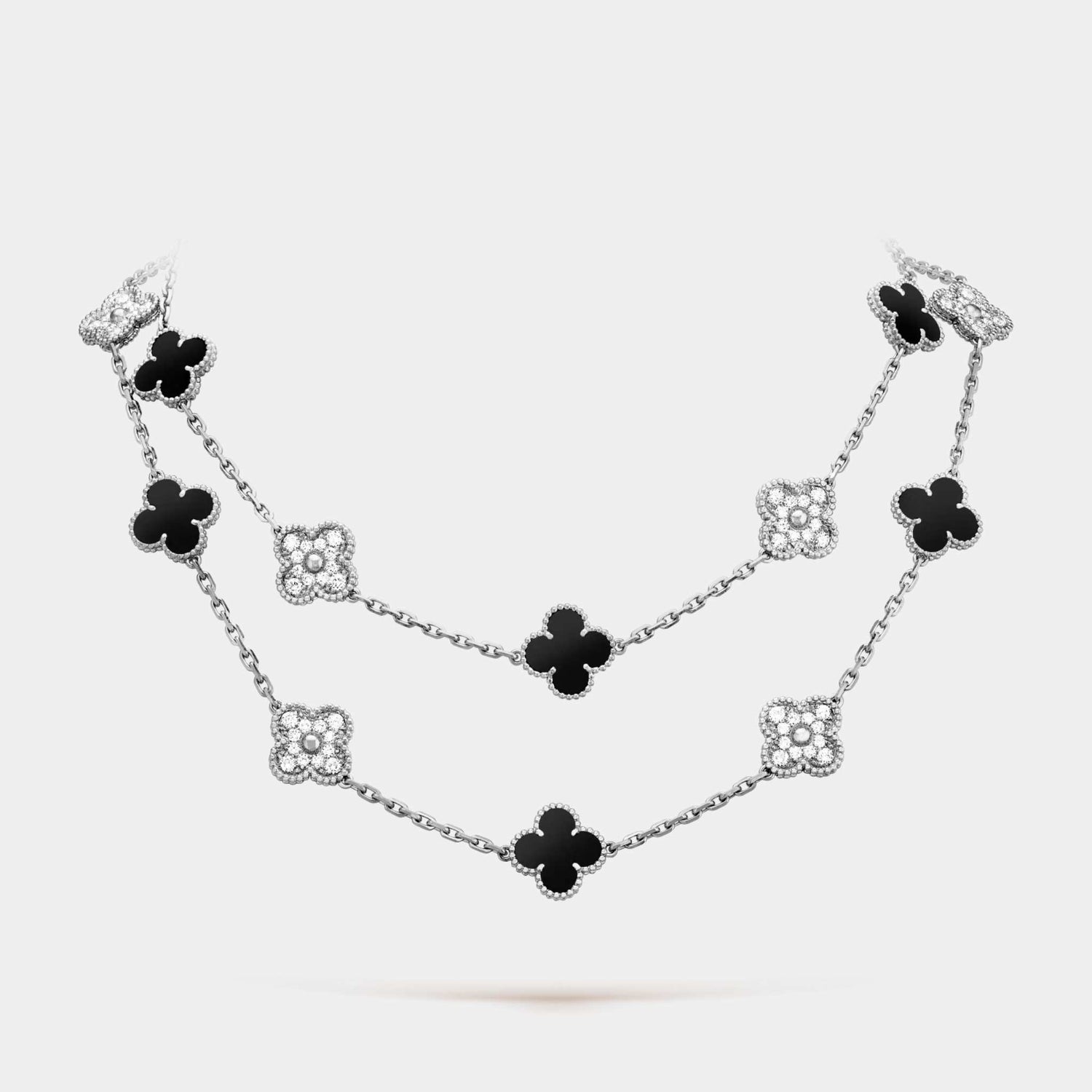 Alhambra Vintage Alhambra long necklace 20 motifs Gold Diamond Onyx, Doubled