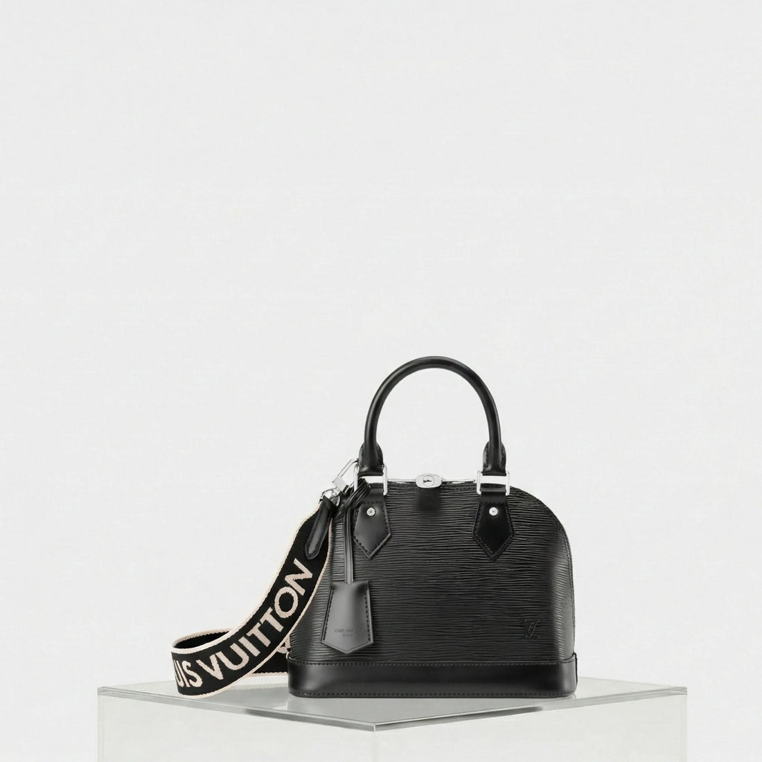 Louis Vuitton Alma BB Epi Leather Handbag Jacquard Strap, Black, Front