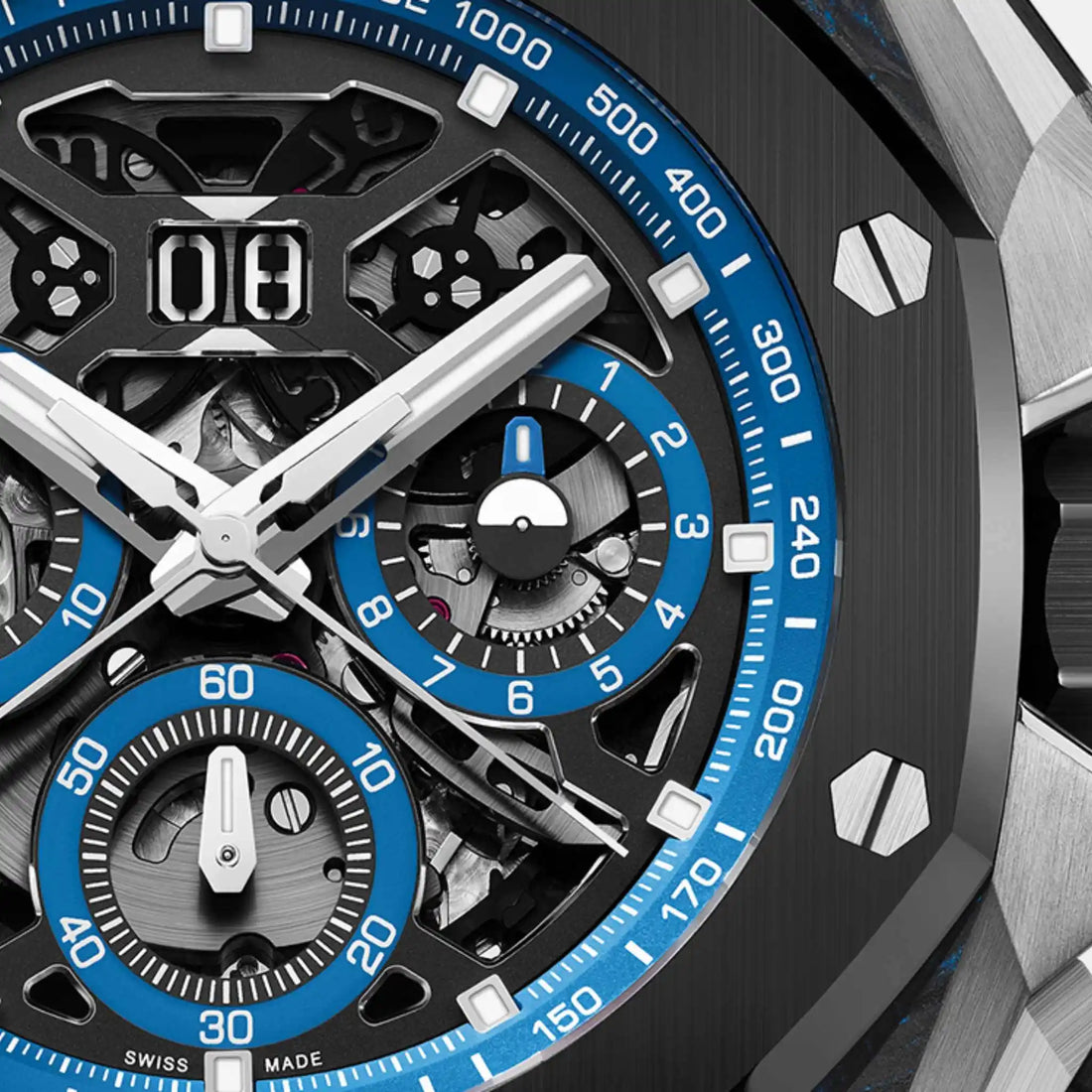 Audemars Piguet Royal Oak Concept كرونوغراف GMT بفصل الثواني وتاريخ كبير Ref. 26650FO.OO.D353CA.01، لقطة مقرّبة