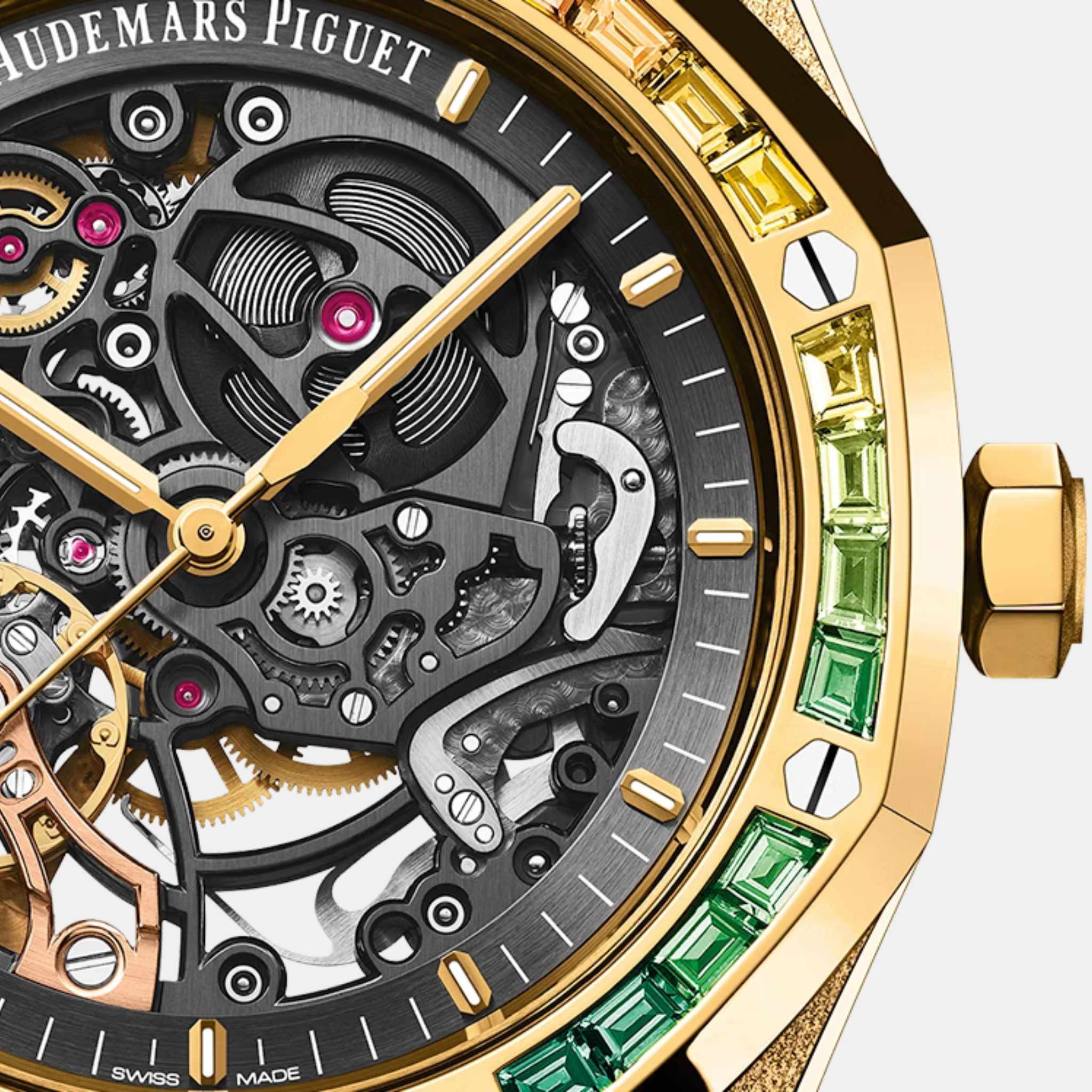 Audemars Piguet Royal Oak Frosted Gold Double Skeleton Balance Ref. 15412BA.YG.1224BA.01-B, Closeup