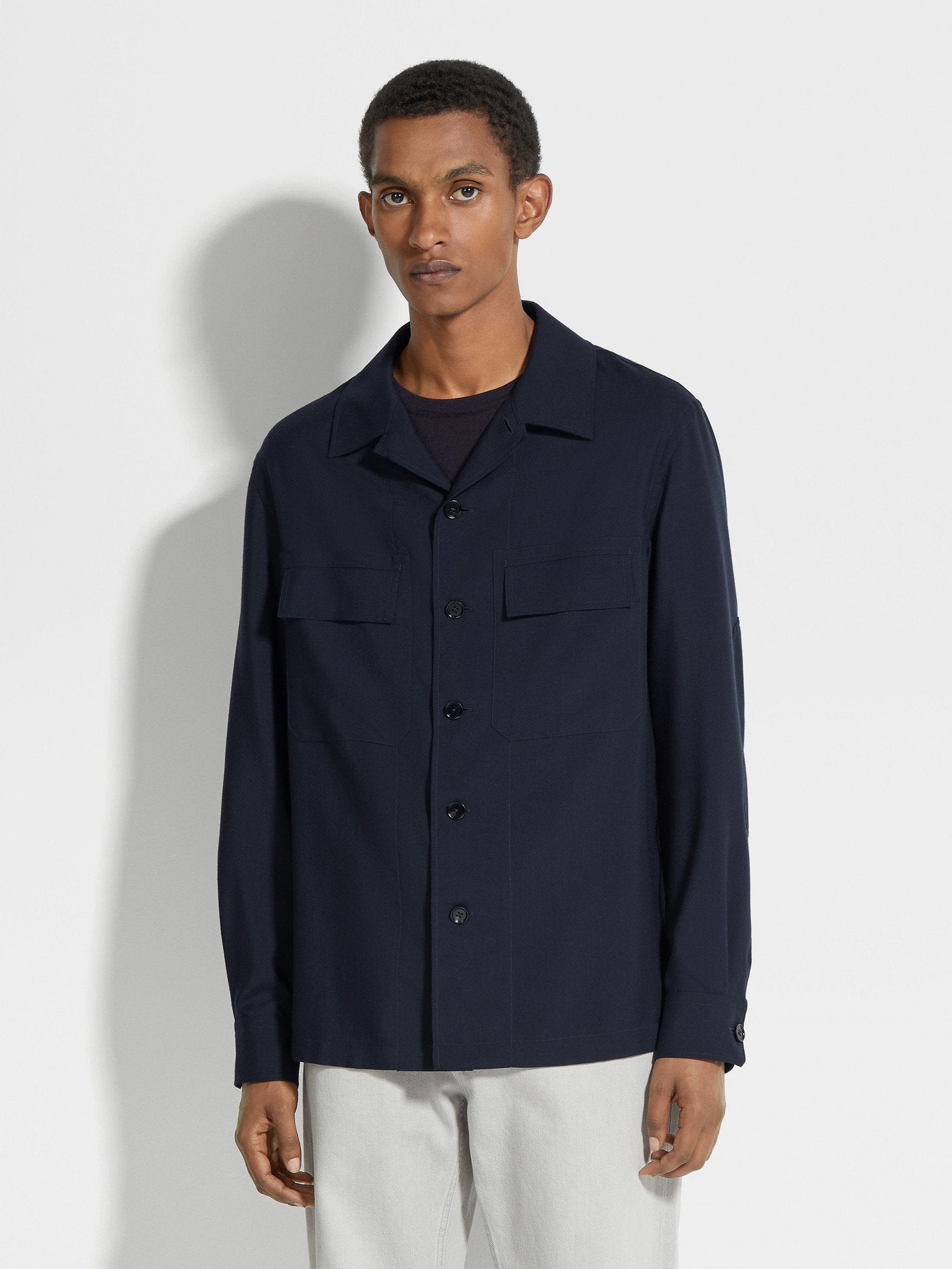 Navy Blue Cashmere Overshirt