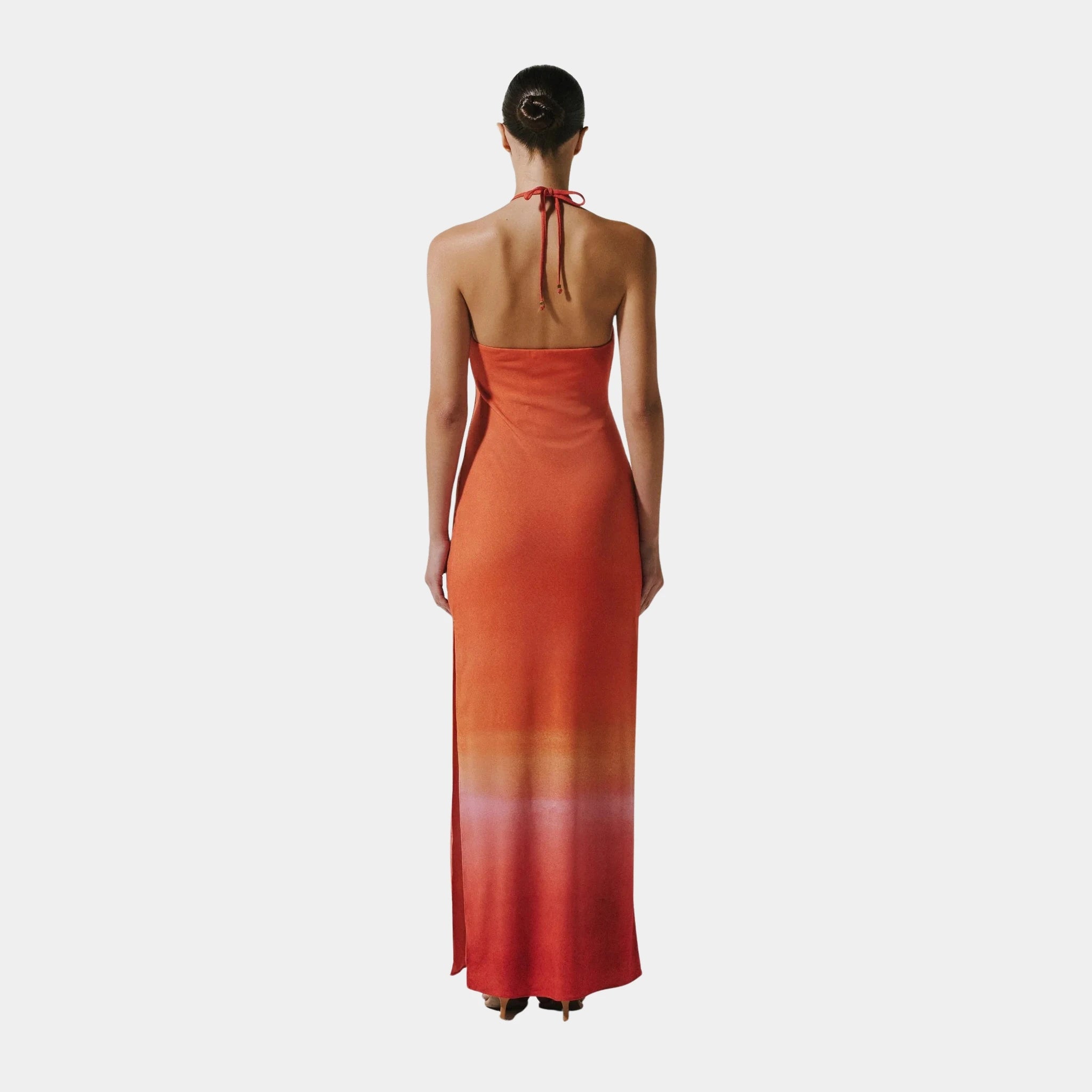Baobab Bari Maxi Dress, Atardecer Titicaca, Model, Back
