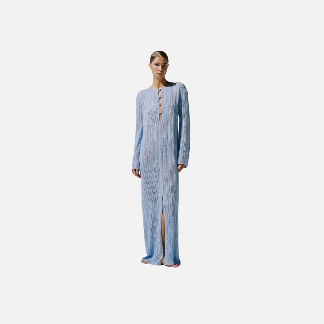 Baobab Mamu Maxi Dress, Baby Blue, Model, Front