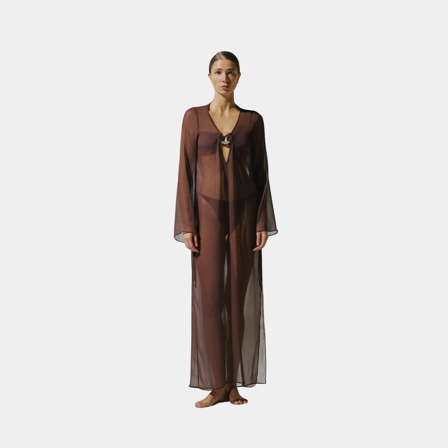 Baobab Moon Maxi Cover Up, Brunette, Model