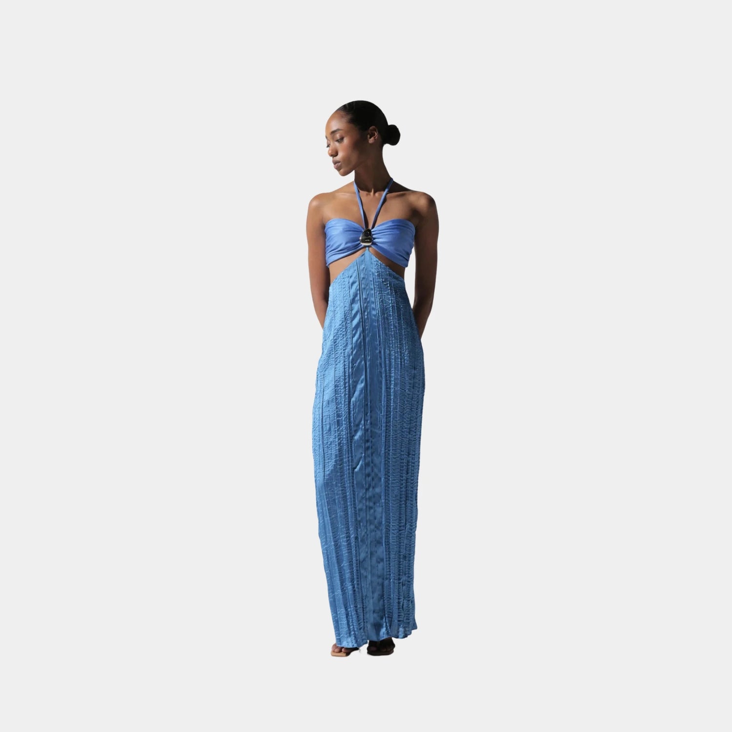 Baobab Riri Maxi Dress Blue in Lycra &amp; Satin, Model