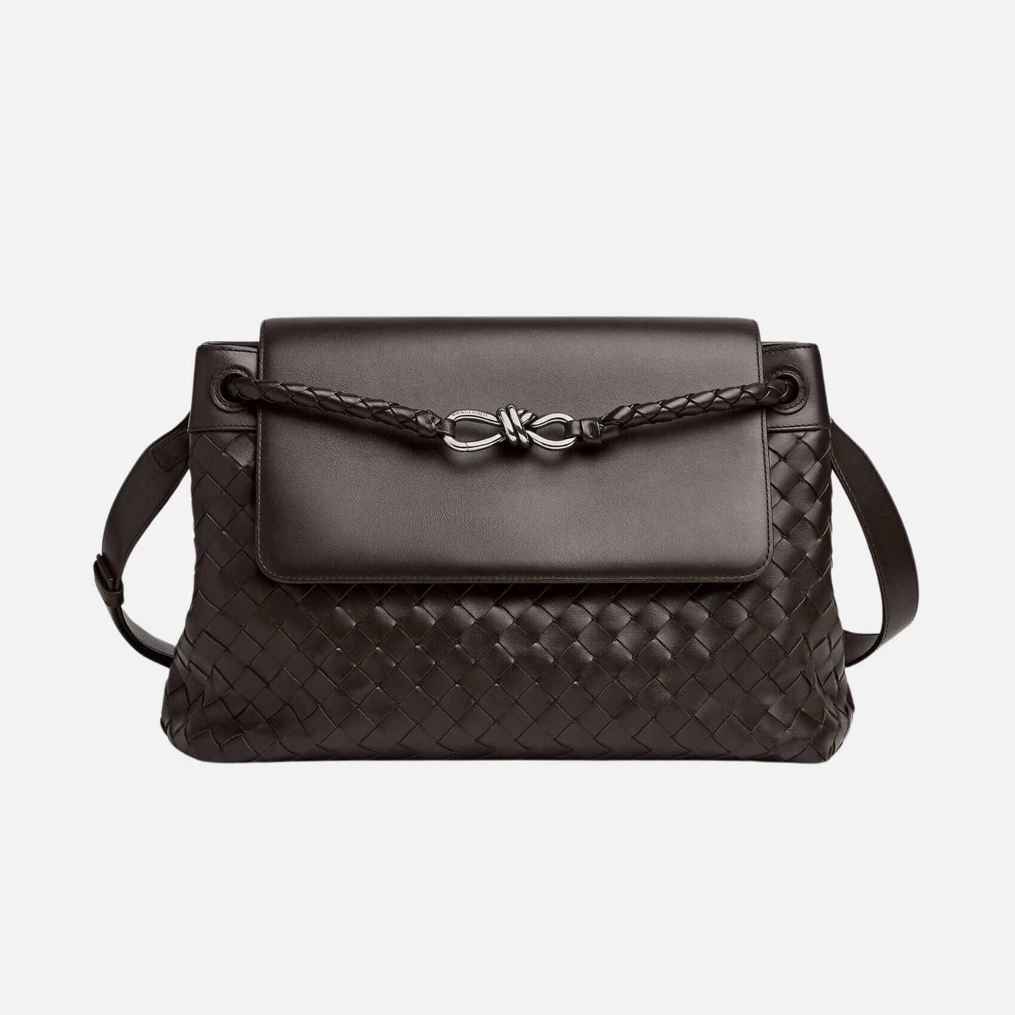 Bottega Veneta Andiamo Messenger Bag In Intrecciato Leather, Fondant, Front