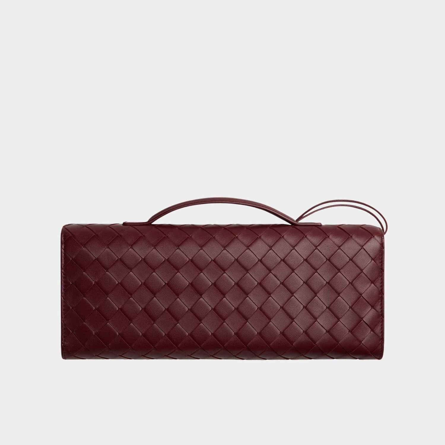 Bottega Veneta Andiamo Top Handle Clutch Intrecciato Leather, Barolo, Back