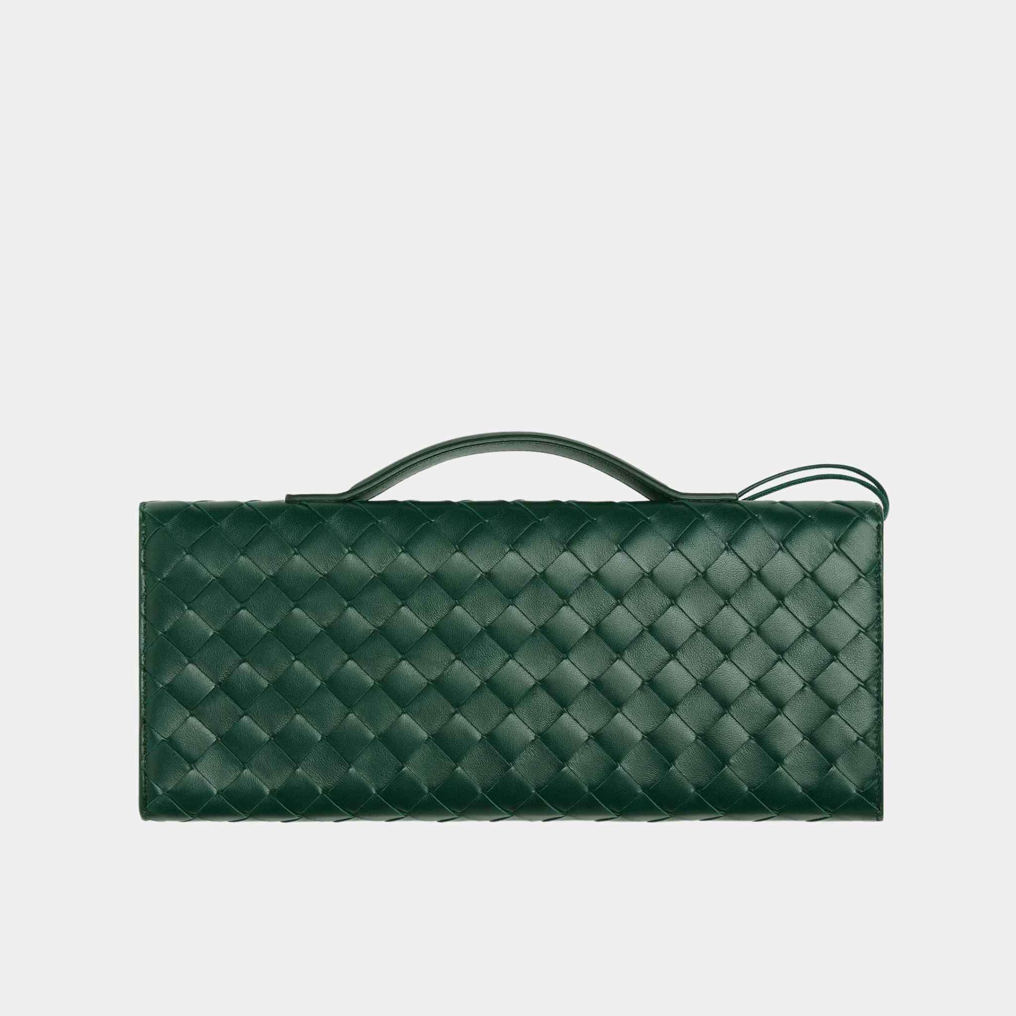 Bottega Veneta Andiamo Top Handle Clutch Intrecciato Leather, Emerald Green, Back