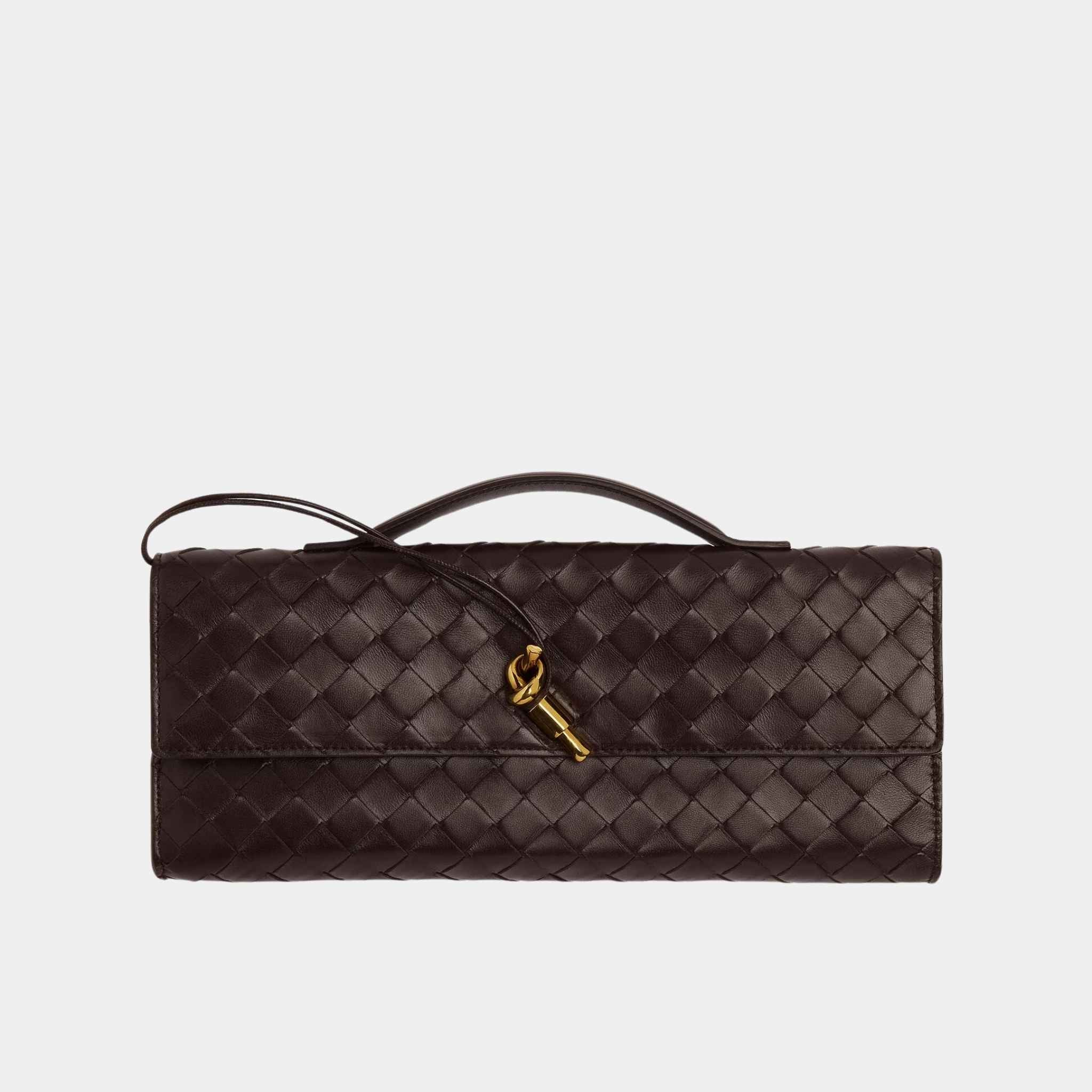 Bottega Veneta Andiamo Top Handle Clutch Intrecciato Leather, Fondant, Front