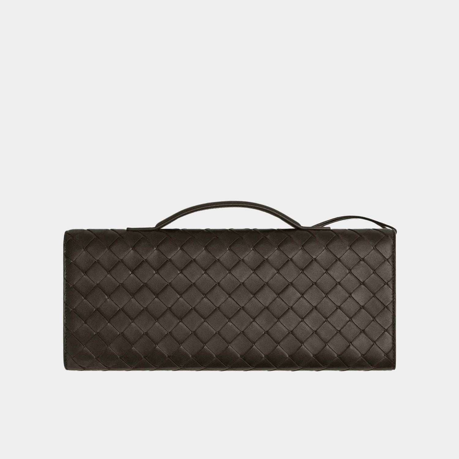 Bottega Veneta Andiamo Top Handle Clutch Intrecciato Leather, Kaki, Back