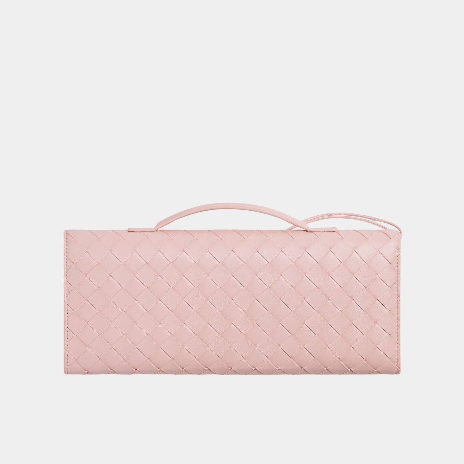 Bottega Veneta Andiamo Top Handle Clutch Intrecciato Leather, Rose, Back