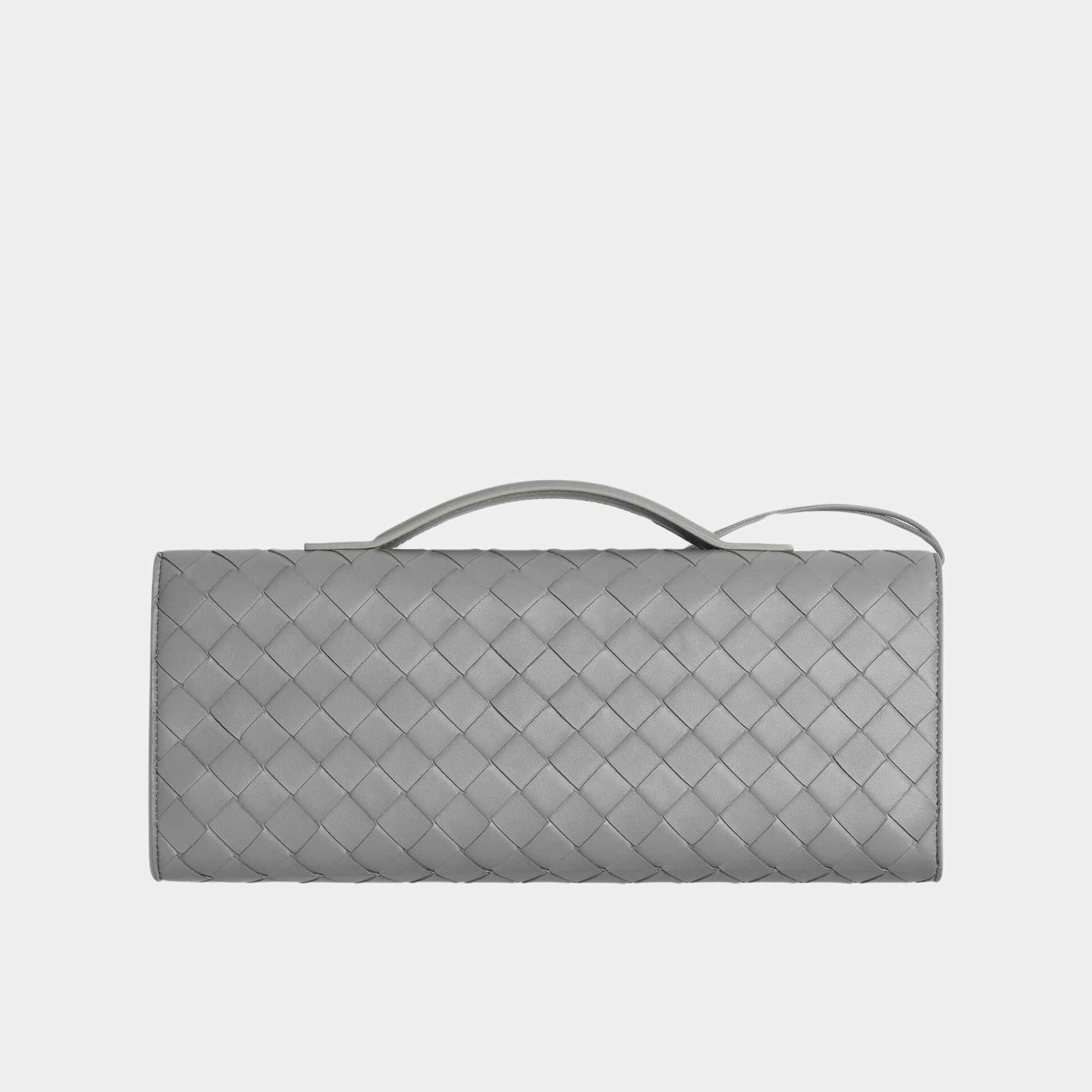 Bottega Veneta Andiamo Top Handle Clutch Intrecciato Leather, Sterling, Back