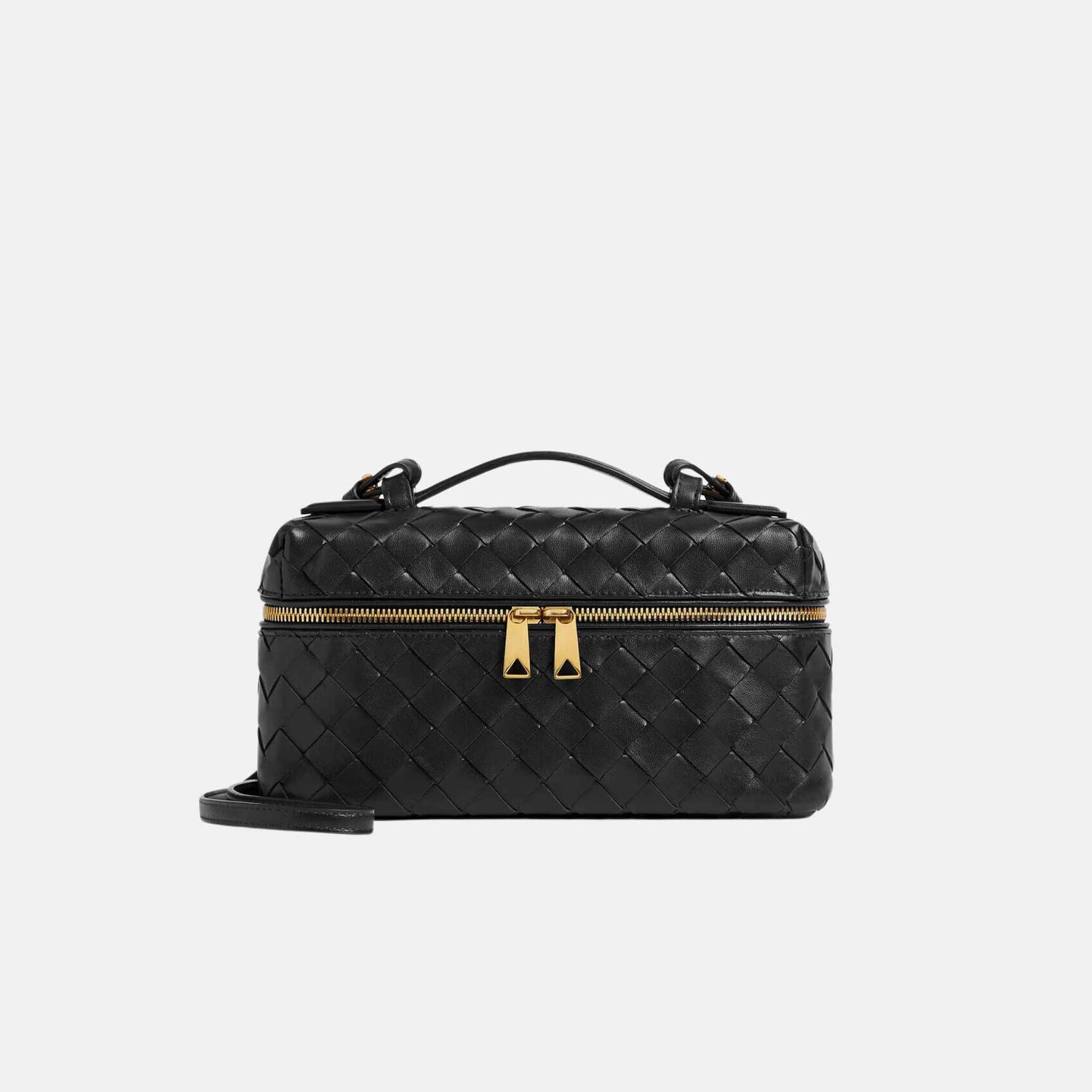 Bottega Veneta Bang Bang Vanity Case Intrecciato Leather, Front, Black