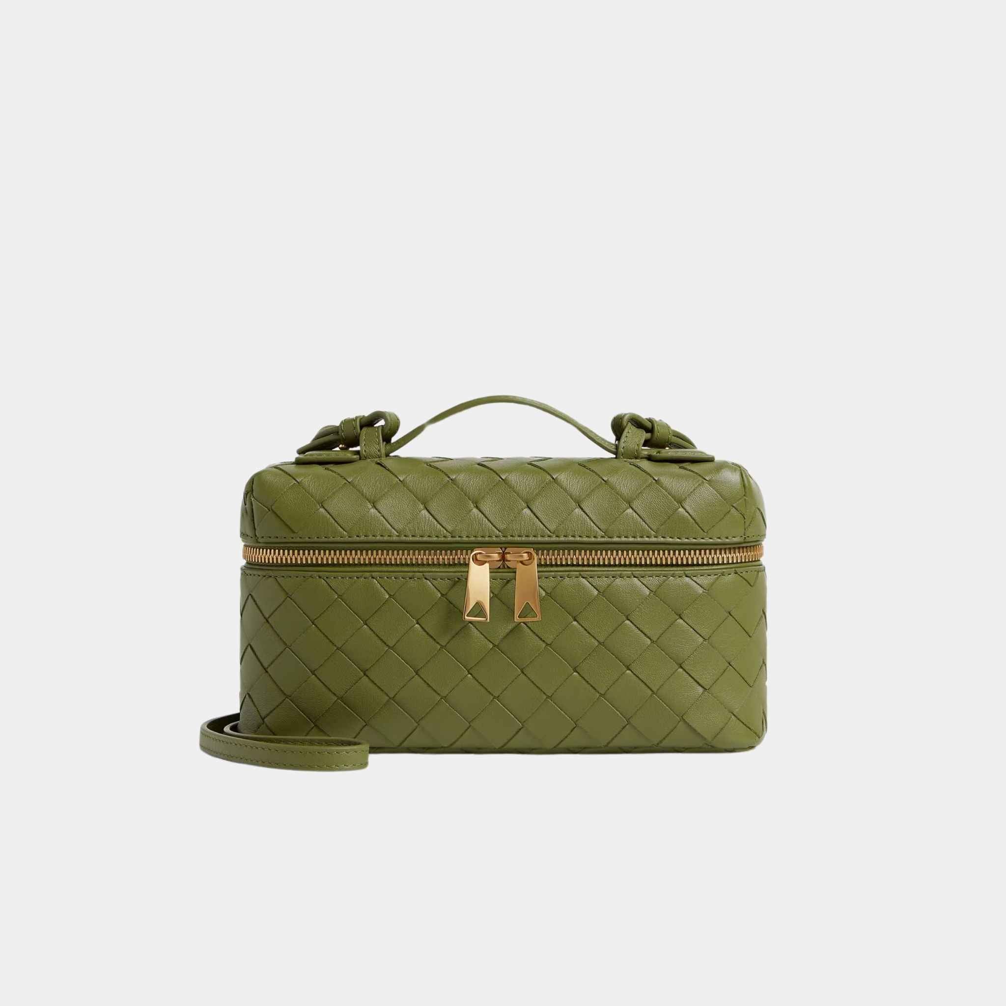 Bottega Veneta Bang Bang Vanity Case Intrecciato Leather, Matcha, Front