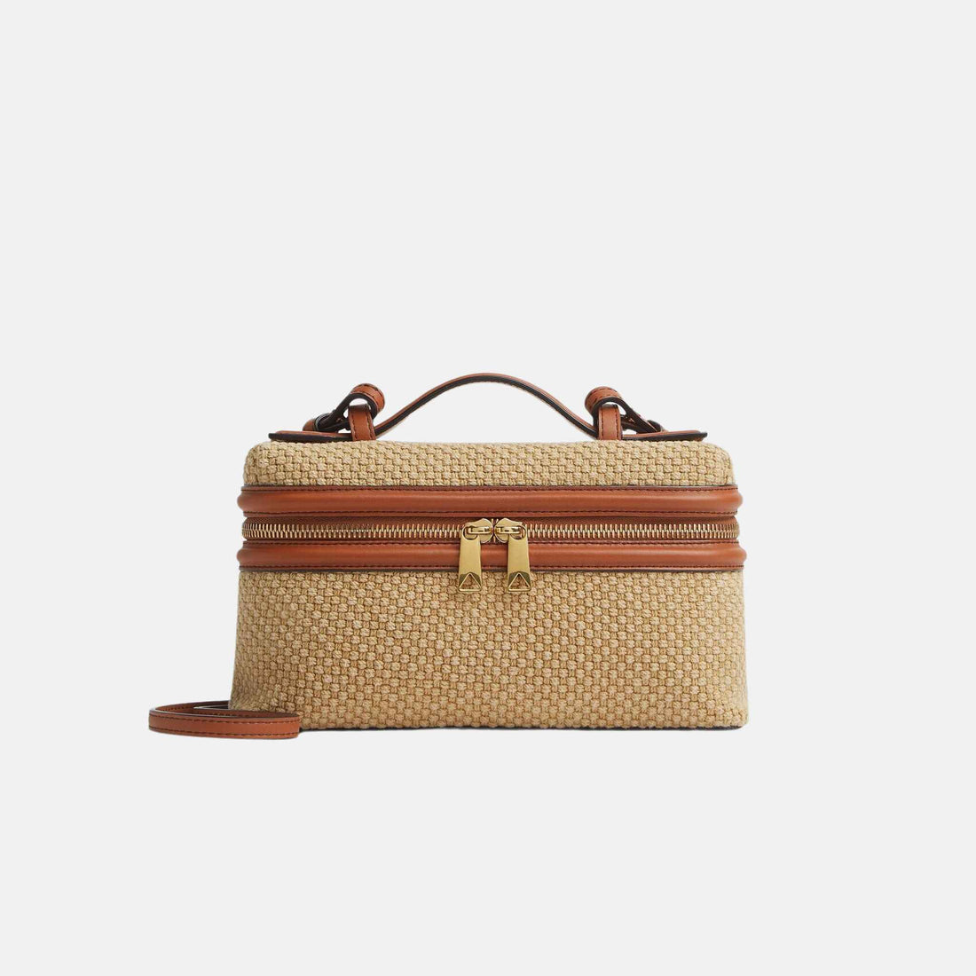 Bottega Veneta Bang Bang Vanity Case Jute And Leather, Cane Sugar-Light Wood-Fondant, Front