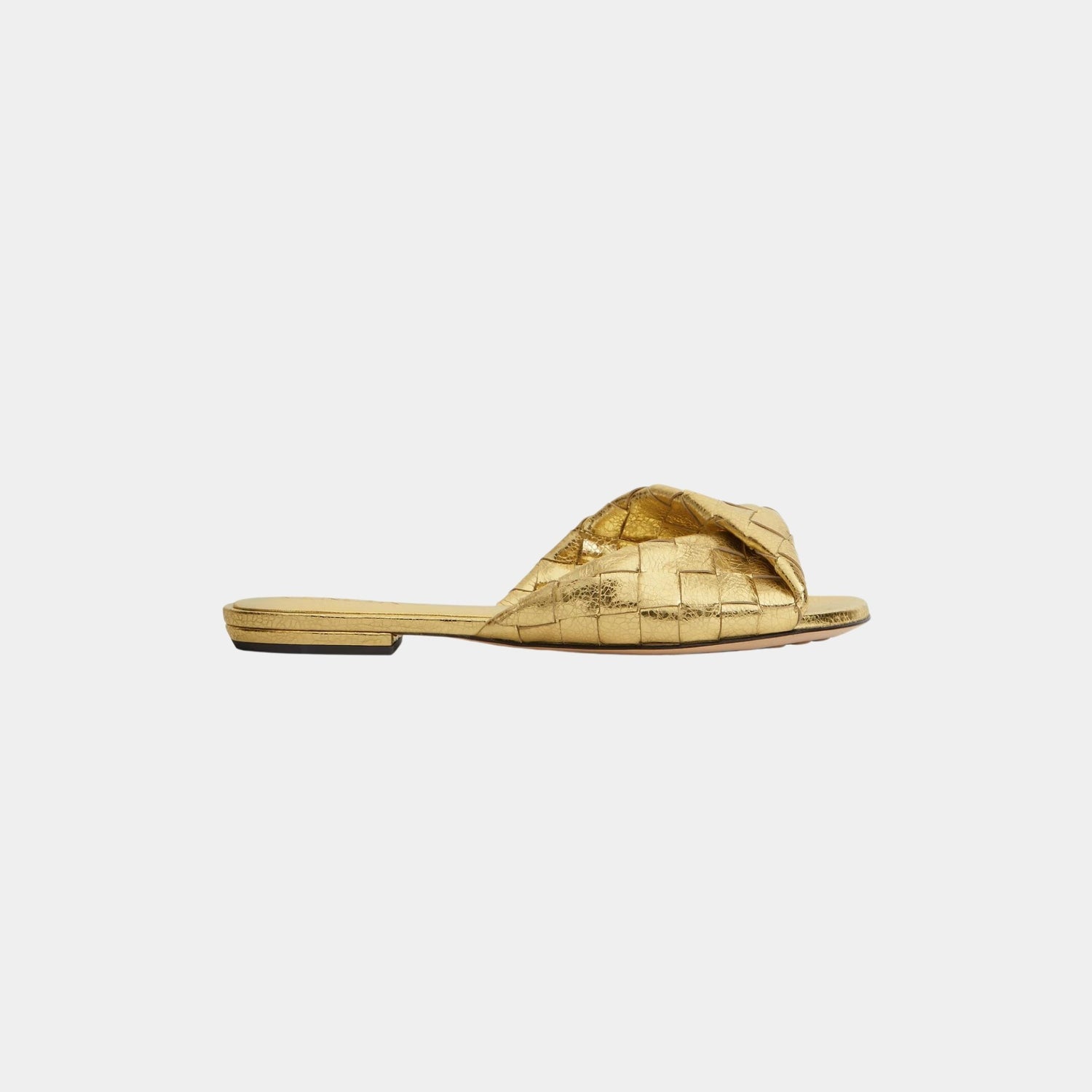 Bottega Veneta Blink Flat Mule Intrecciato Laminated Leather, Gold, Side