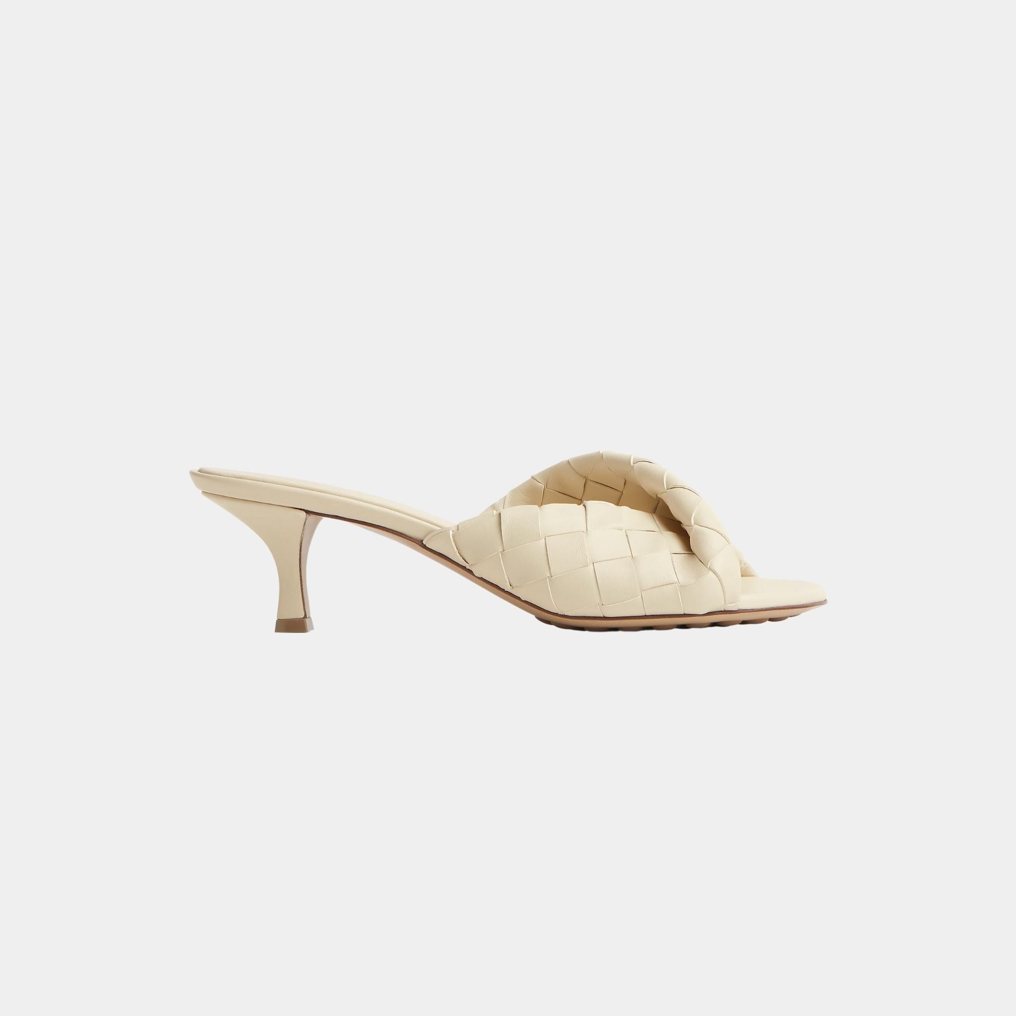 Bottega Veneta Blink Mule with Folded Detail in Intrecciato Leather, Sea Salt, Side