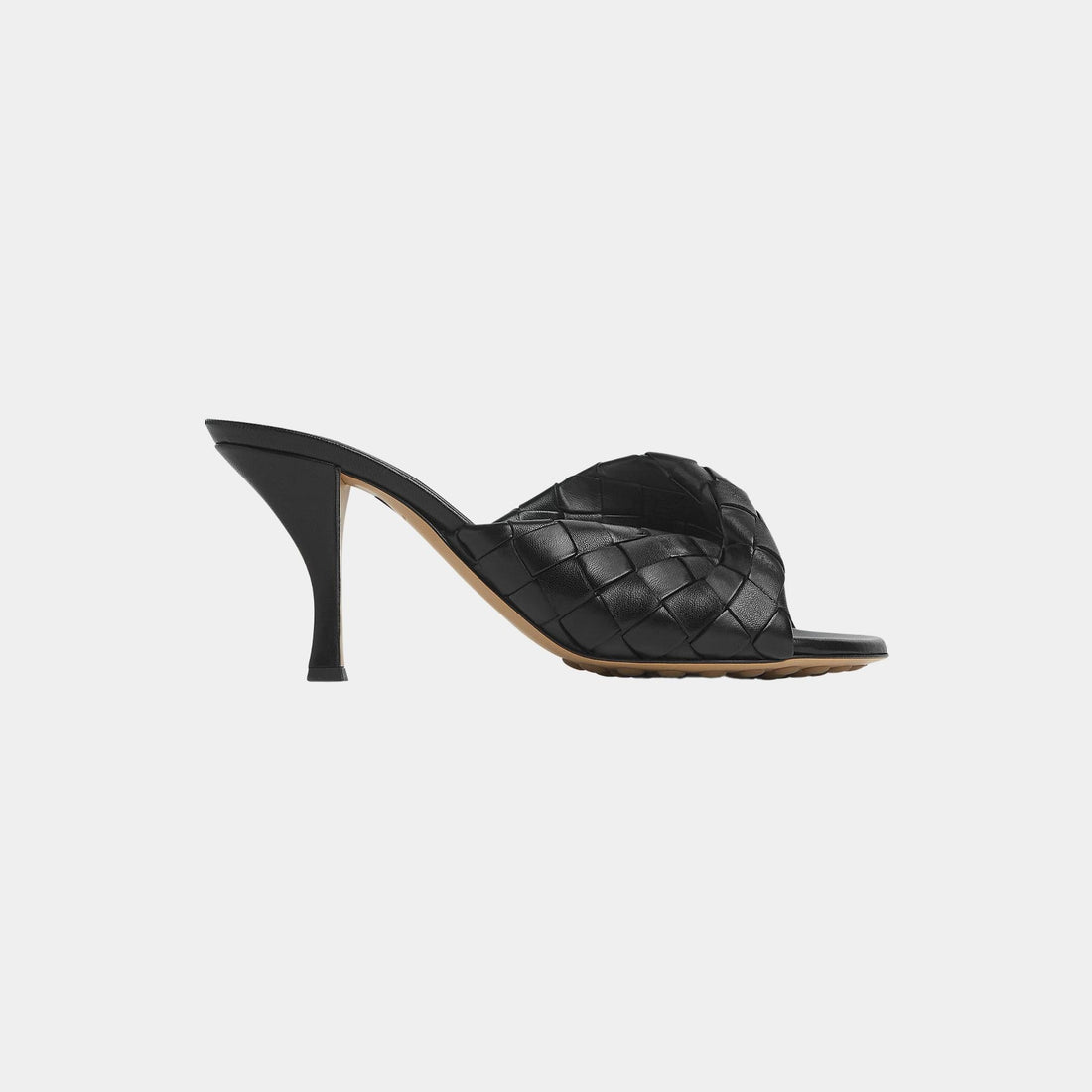 Bottega Veneta Blink Mule High Heel Folded Detail Intrecciato Leather, Black, Side