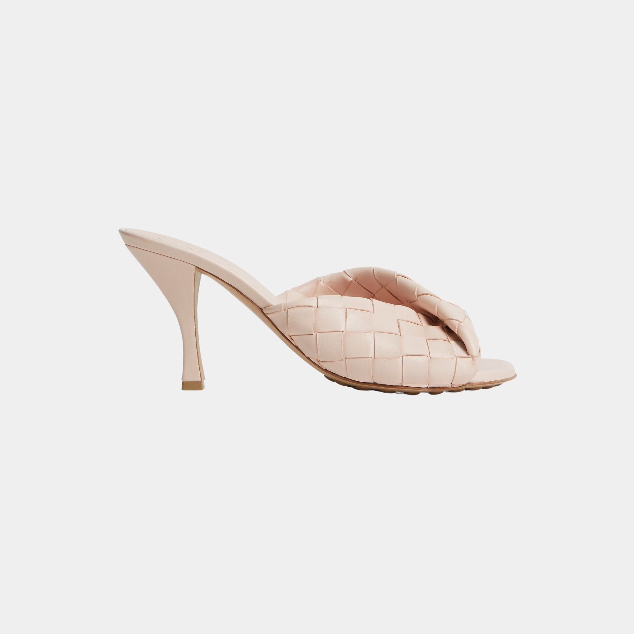 Bottega Veneta Blink Mule High Heel Folded Detail Intrecciato Leather, Cameo, Side