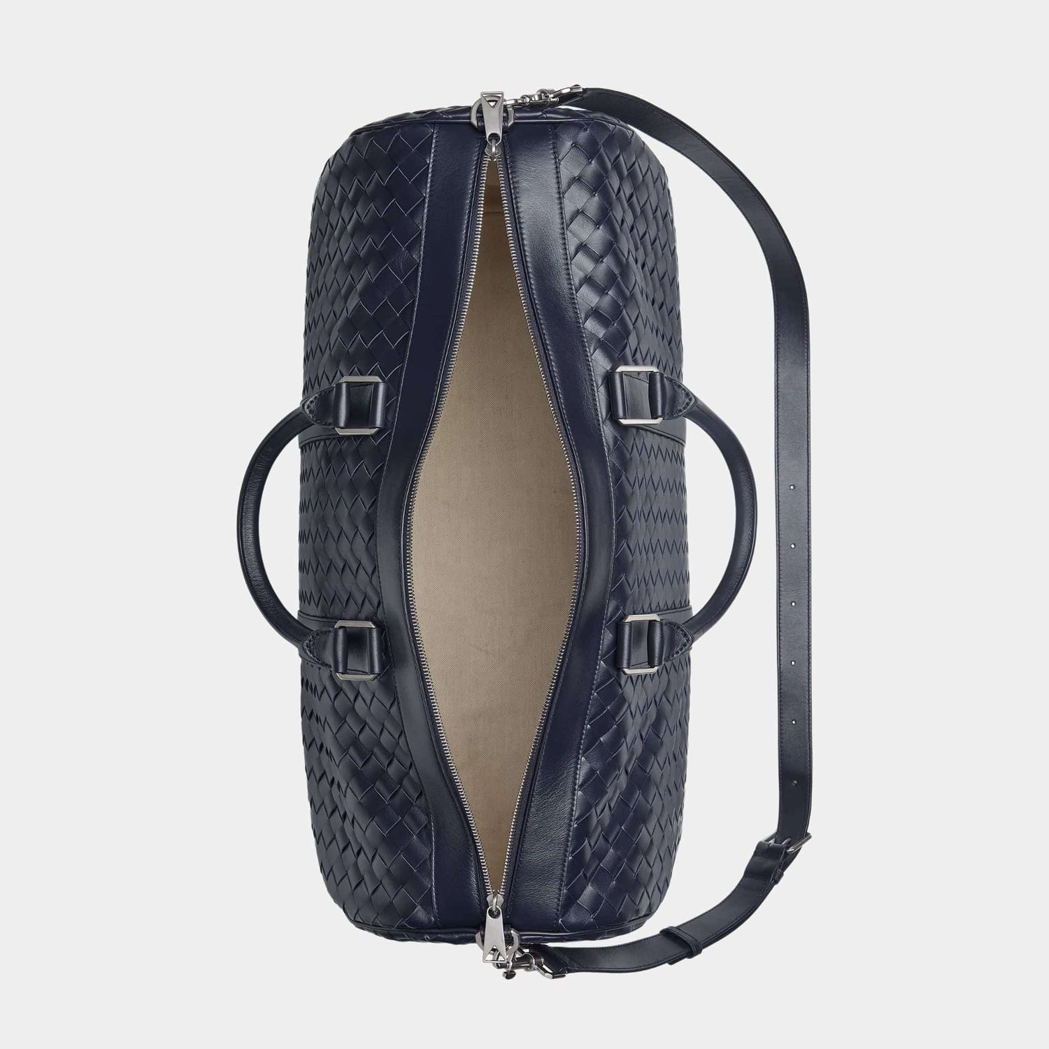 Bottega Veneta Cabin Duffle Bag In Intrecciato Leather, Nocturnal, Top