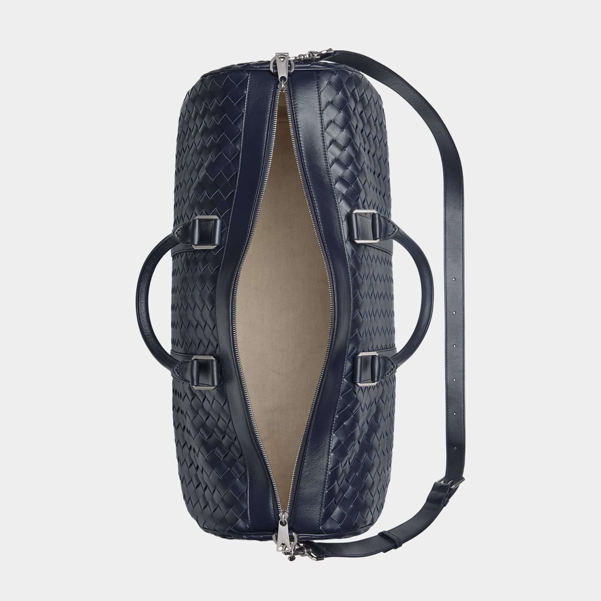 Bottega Veneta Cabin Duffle Bag In Intrecciato Leather, Nocturnal, Top