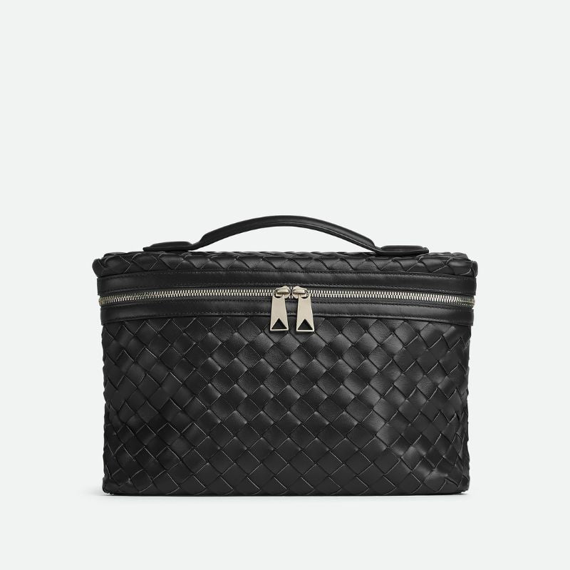 Bottega Veneta Classic Braided Document Holder Bag, Black Color, Front View