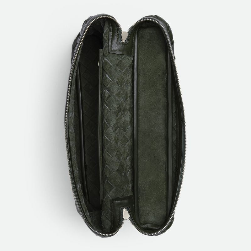 Bottega Veneta Classic Braided Document Holder Bag, Dark Green Color, Inside View