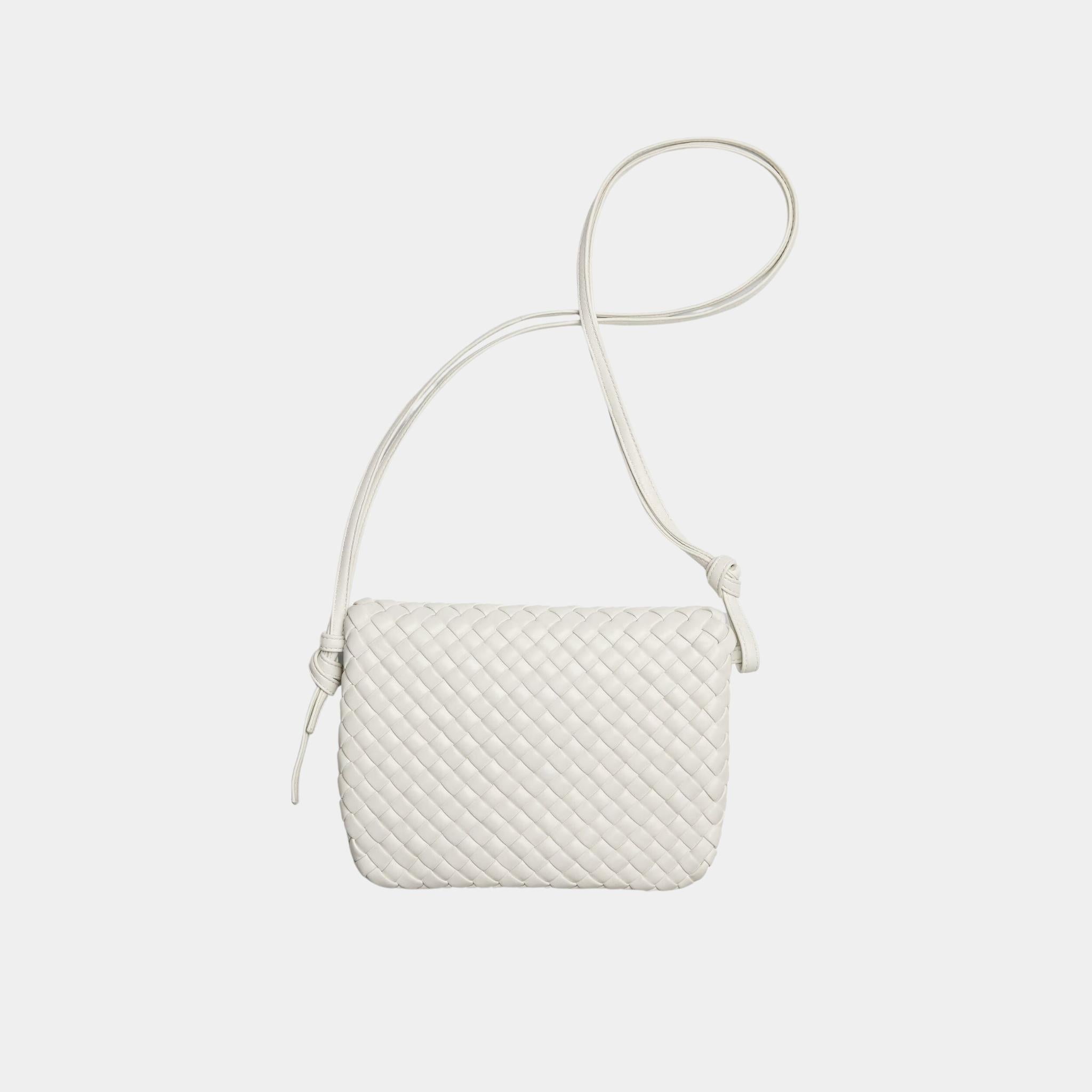 Bottega Veneta Cobble Messenger Flat Cross Body Bag, White, Back