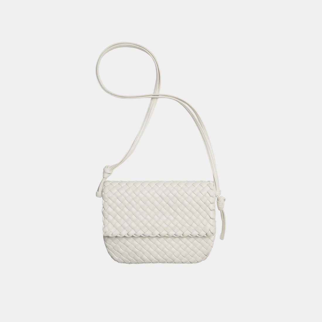 Bottega Veneta Cobble Messenger Flat Cross Body Bag, White, Front