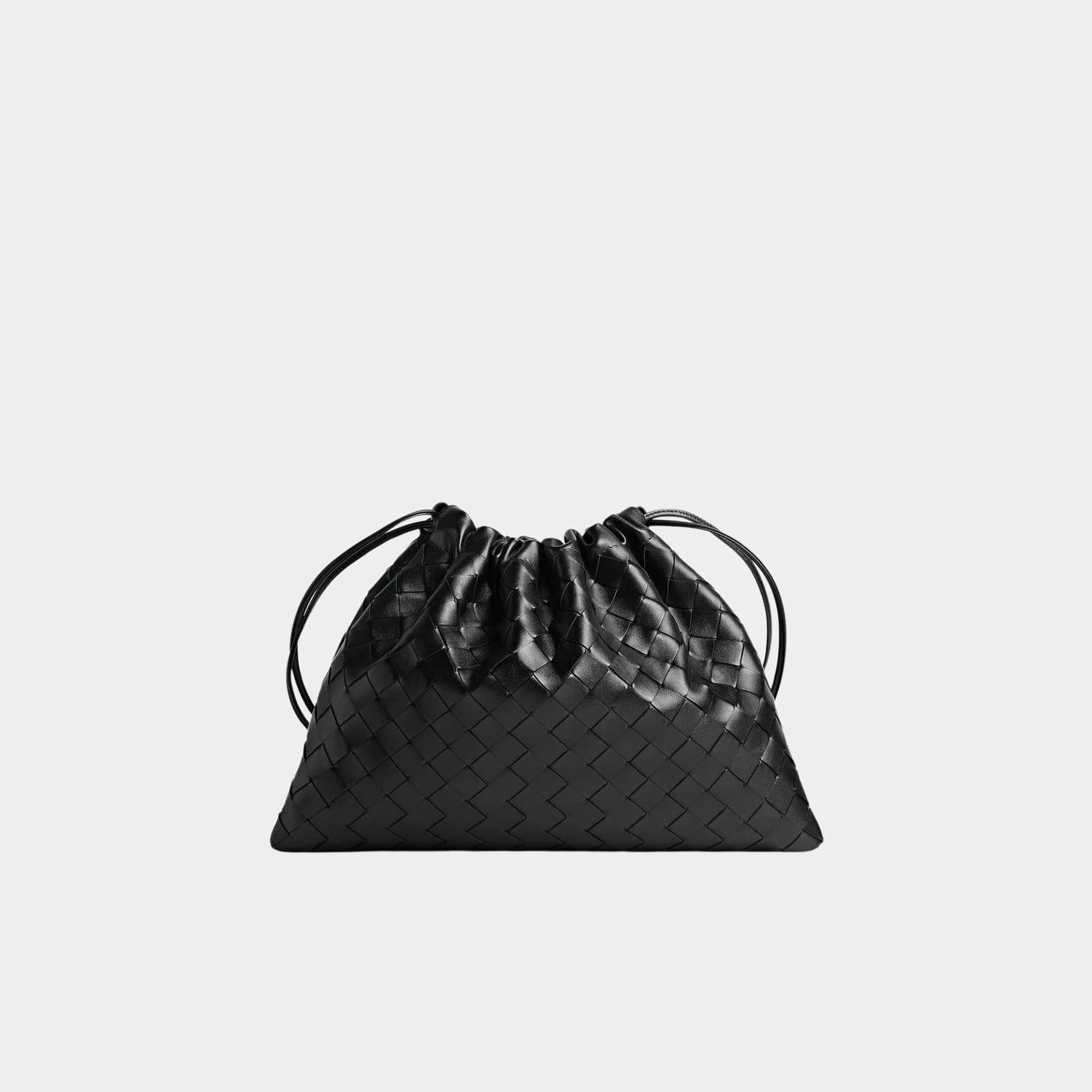 Bottega Veneta Dustbag Intrecciato Calf Leather With Loop Attachment, Black, Front